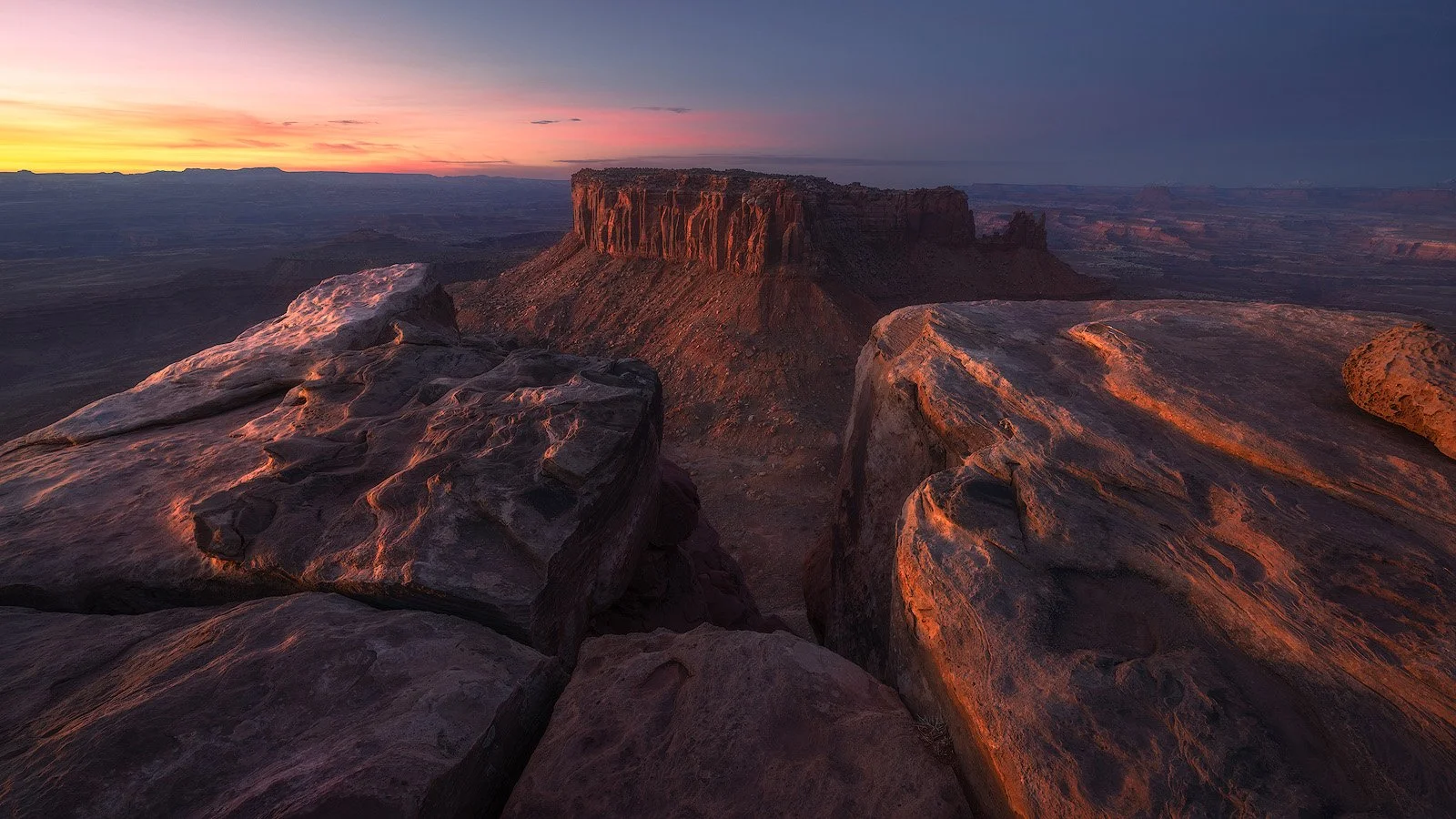 Grand View Point – Fiery Canyon Butte Caught in First Light Over Expansive Utah Plateau.jpg