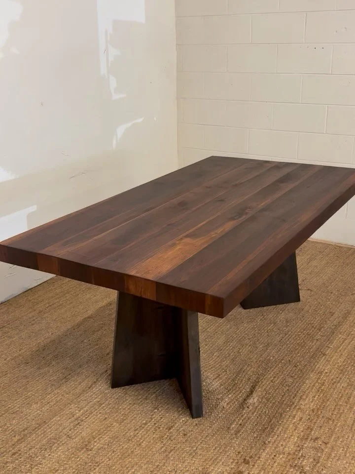 Walnut top in @rubiomonocoatusa Pure, w/ custom hickory legs stained black.