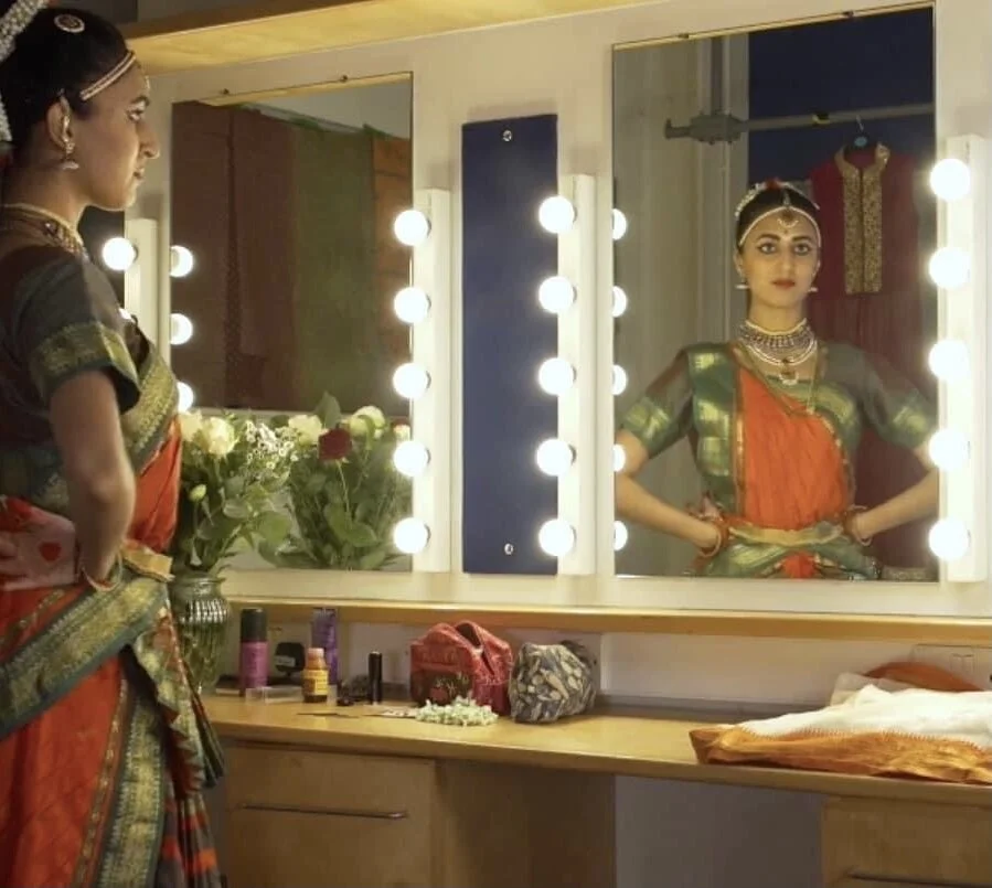 Natasha in full costume for a traditional Bharatanatyam dance performance