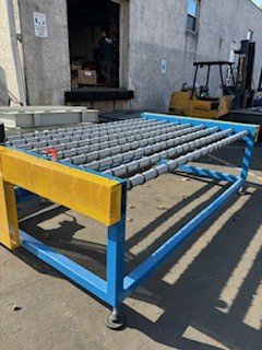 Industrial roller conveyor in outdoor setting