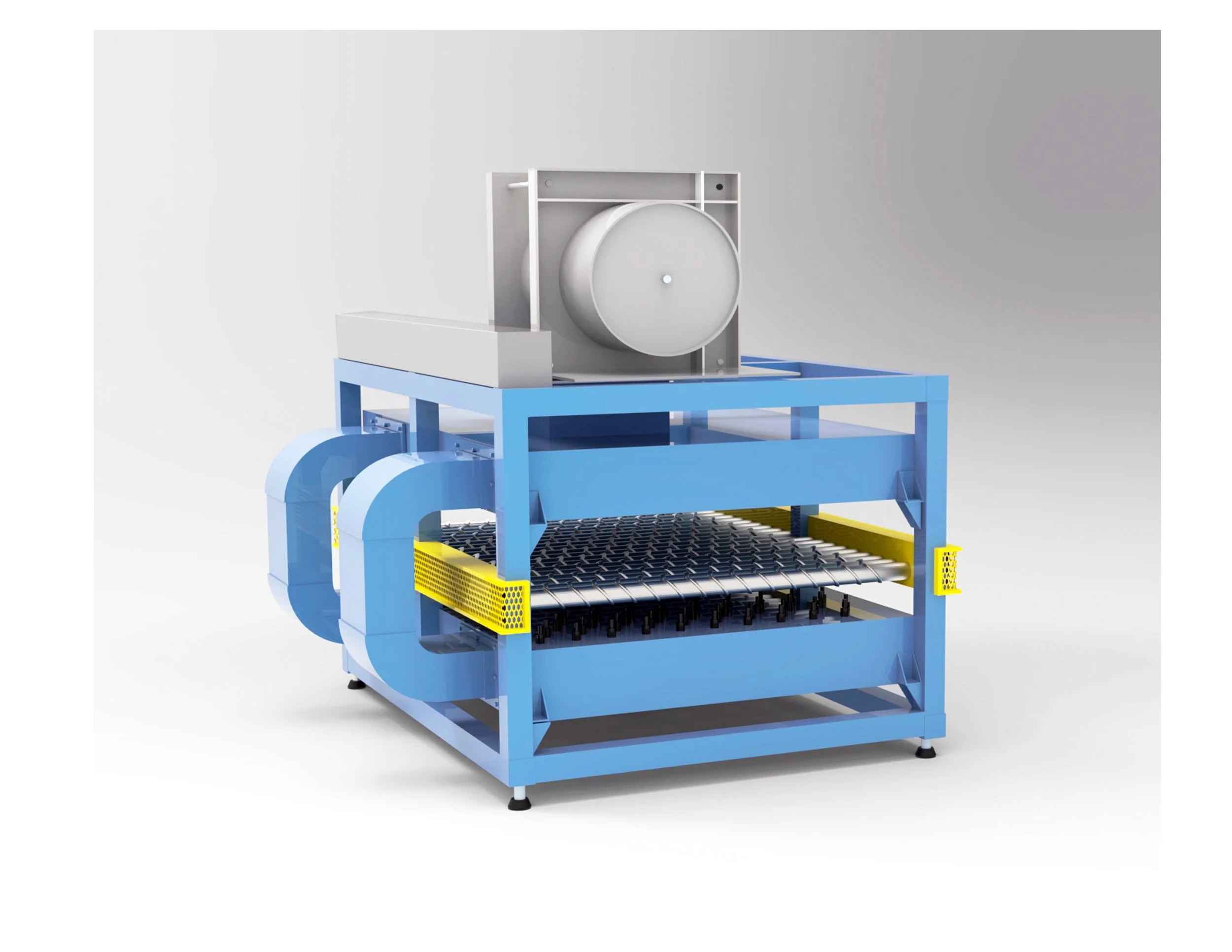 A person welding metal inside a metal frame in a workshop. The worker is wearing a green shirt, protective gloves, a welding helmet, and an American flag bandana. Sparks are visible from the welding process.