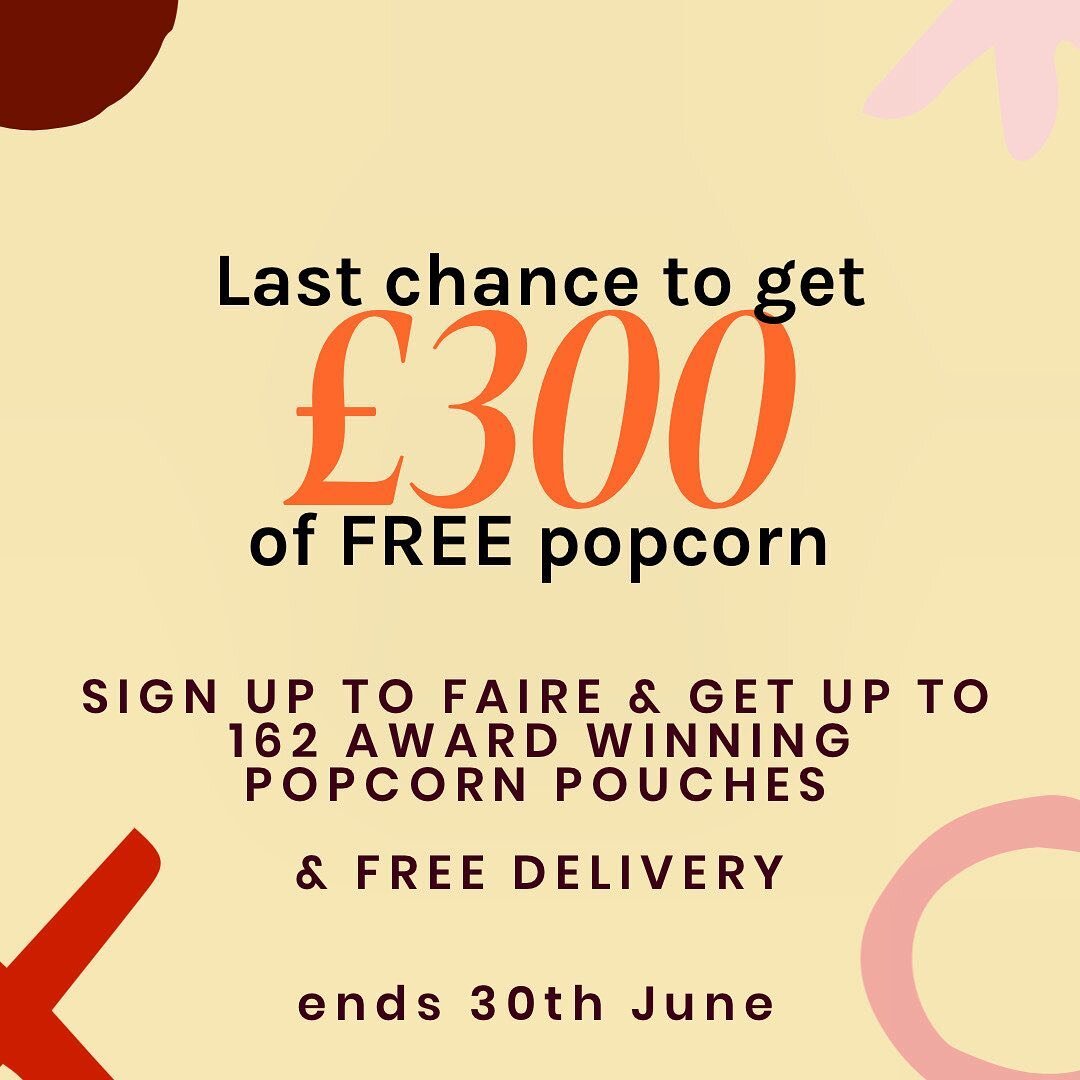 Get your hands on &pound;300 worth of Award Winning gourmet Popcorn, sign up to Faire wholesale &amp; get your order in. 

Alternatively use our link to sign up https://joeykoala.faire.com

#free #popcorn #gourmet #getyours #trade #wholesale #caramel