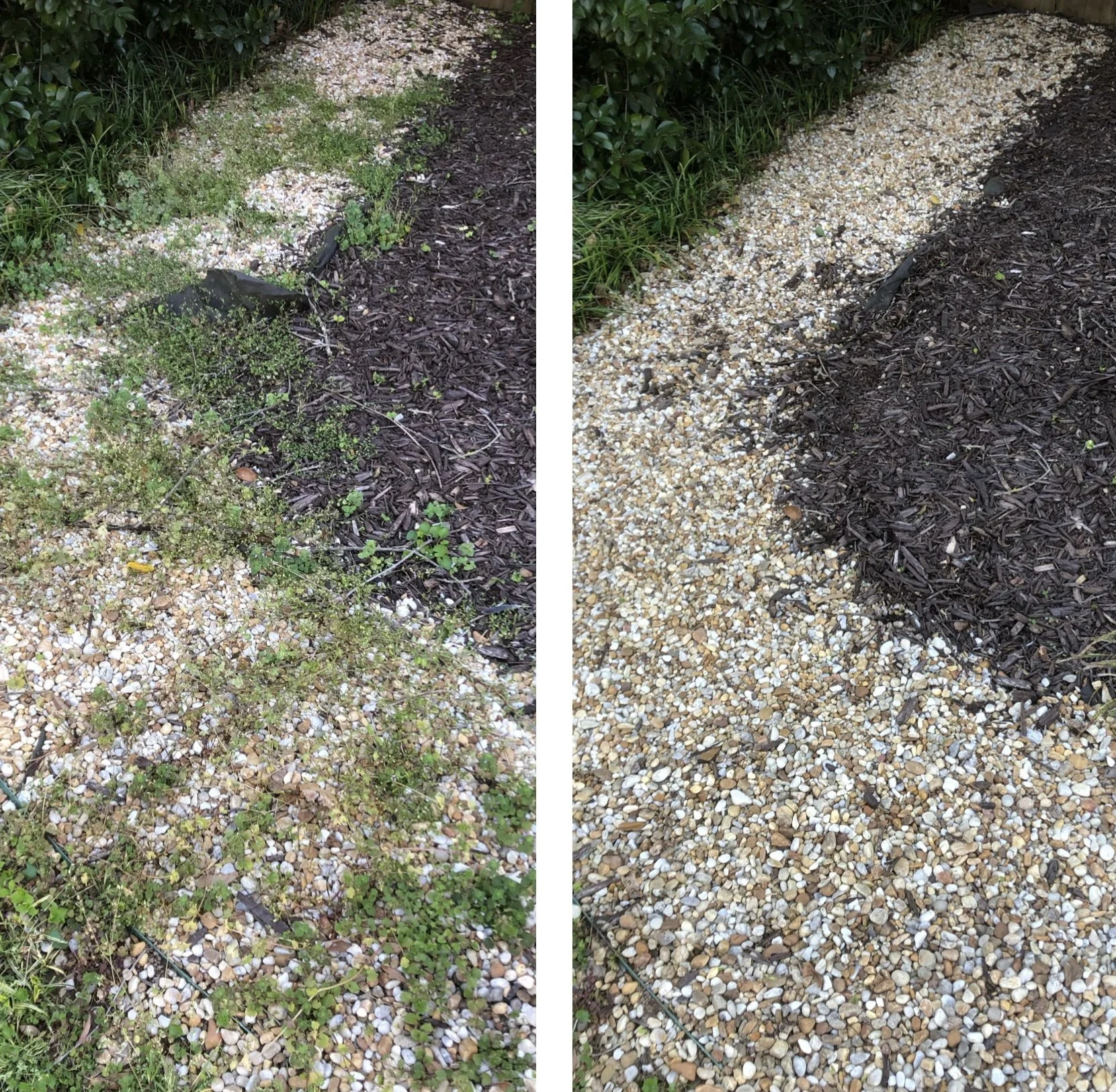 Pebble pathway weeding before/after