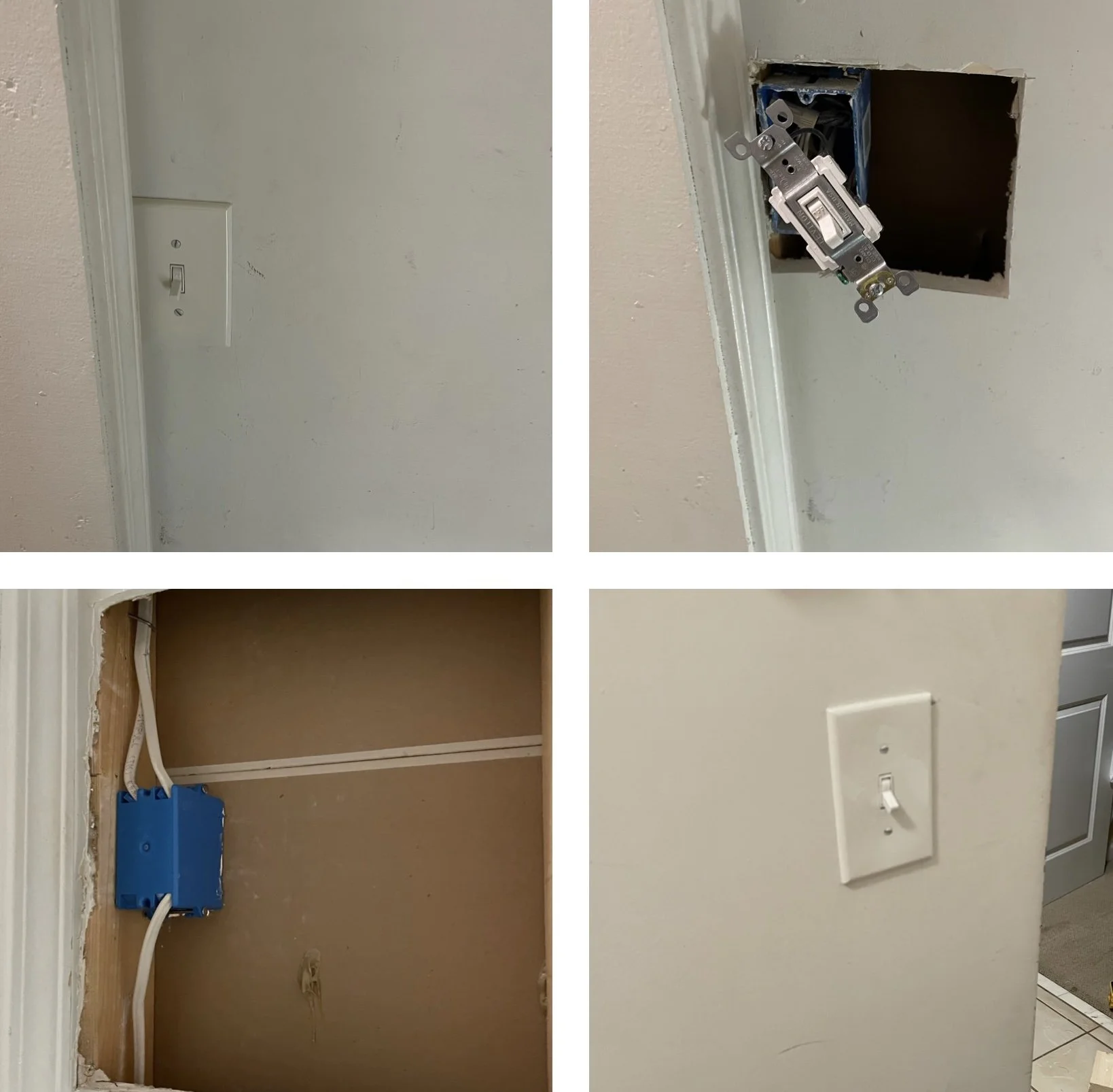 Relocating light switch and drywall repair