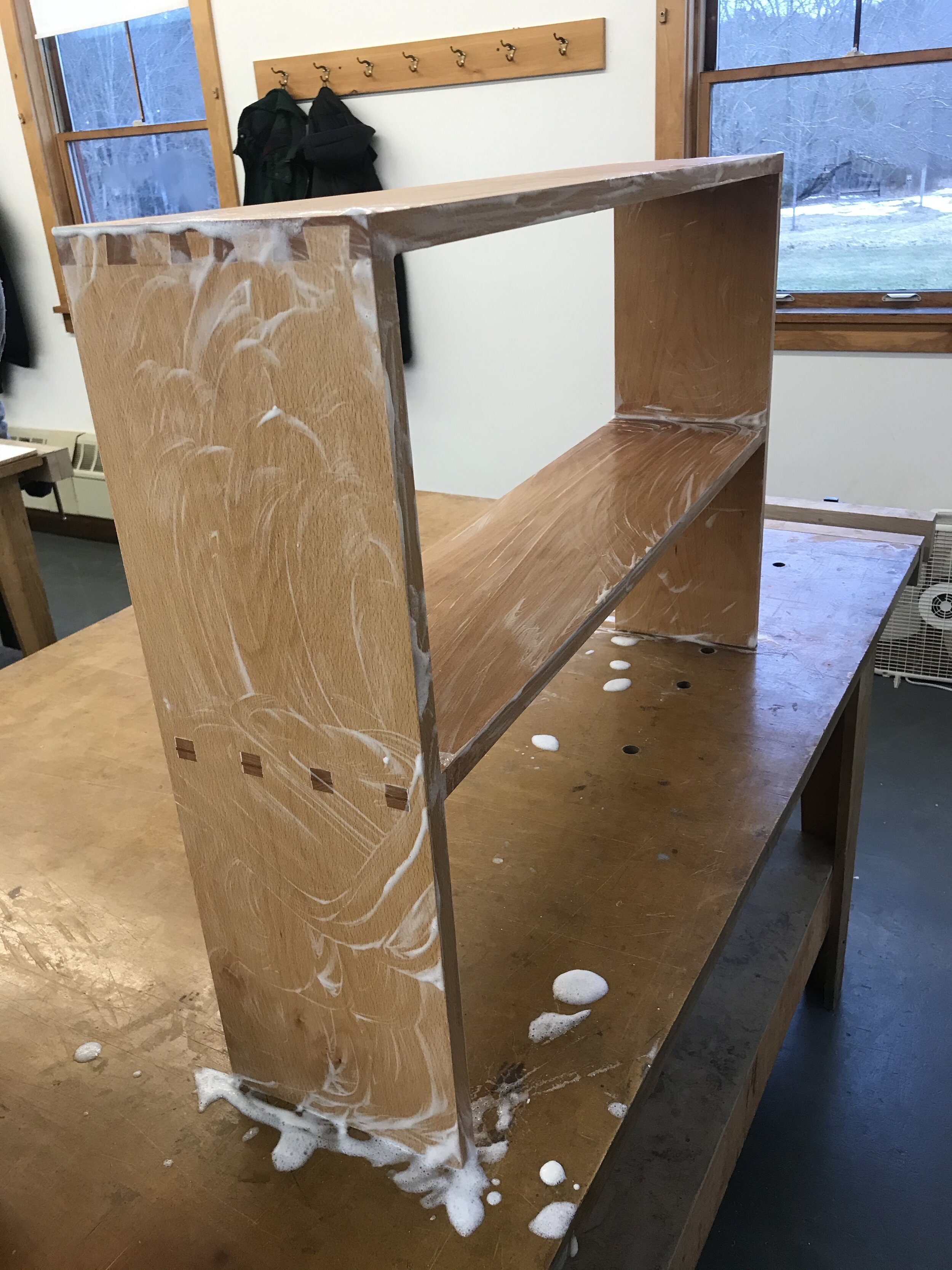 Soap finishing on beech shelf