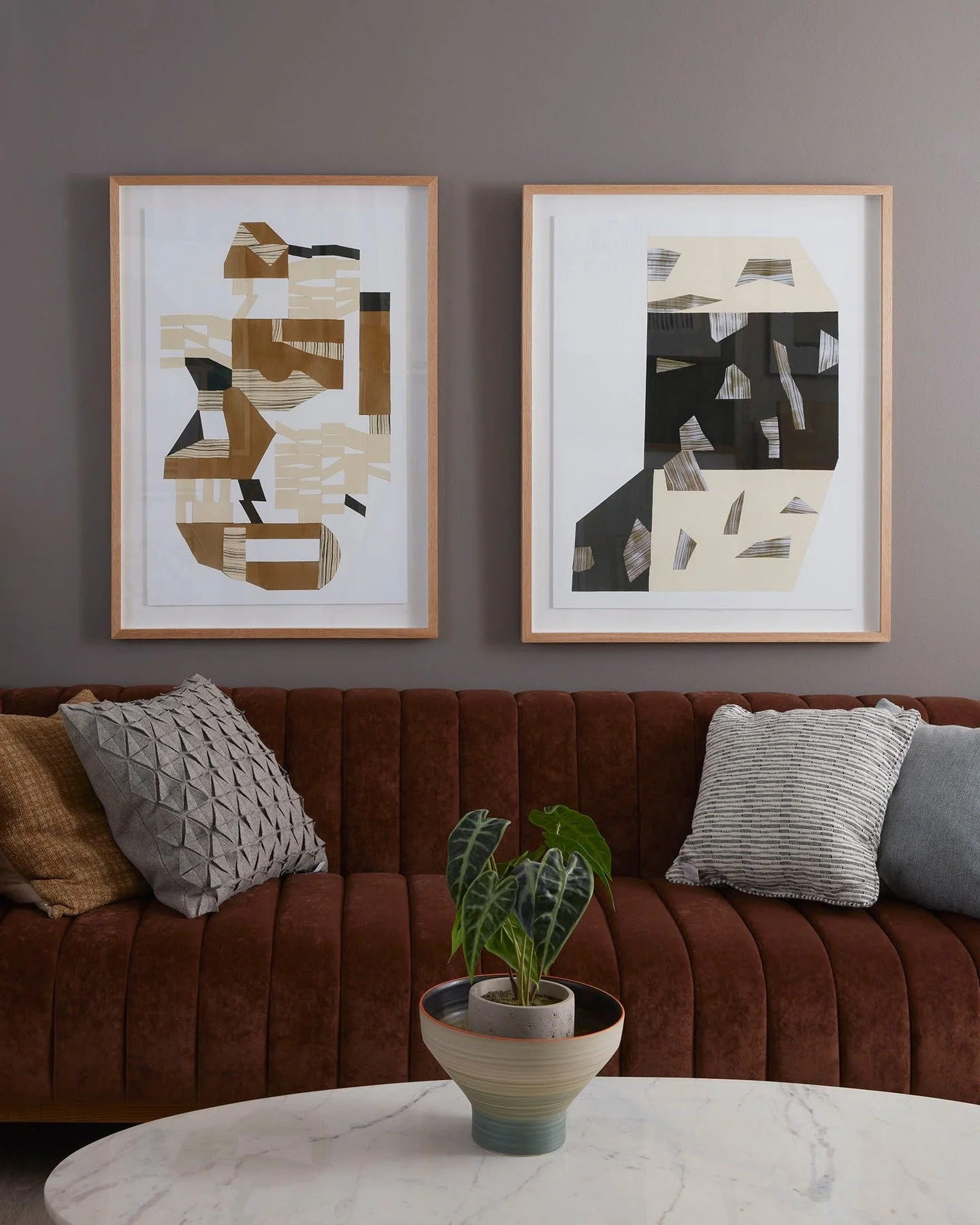 Fine art prints by @jenny___mcgee &quot;Archetype&rdquo; and &ldquo;Sidewalk&rdquo; - available now in the Showroom! 

Float mounted and framed in natural oak - swipe for a closer look at the solid oak finish 👀

.
.
.

#customframing #ArtPrints #Pri