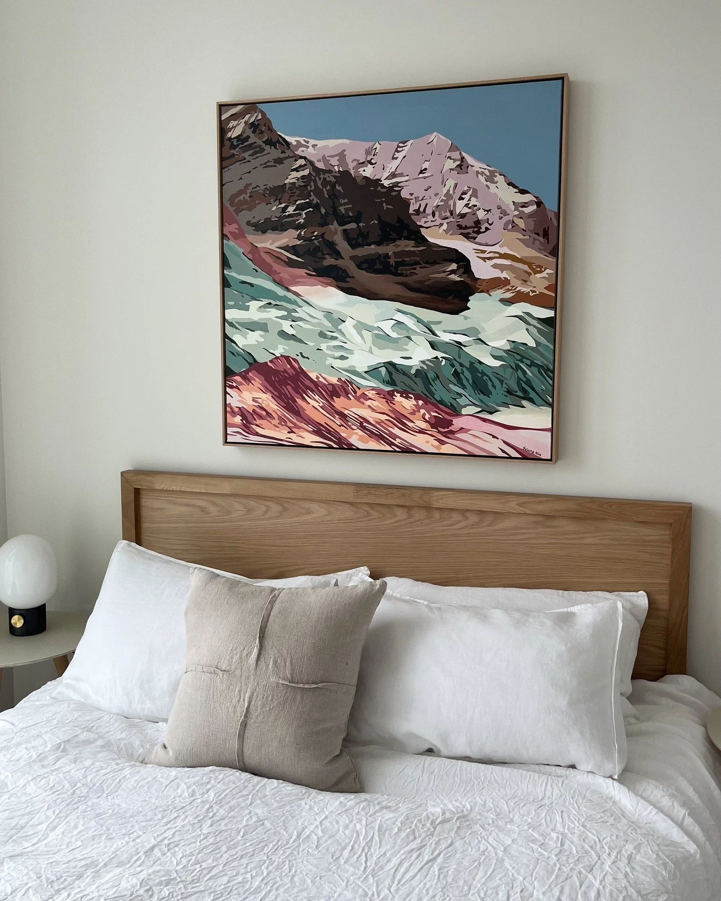 It was a pleasure framing this painting by one of our favourite local artists @sojungkim.art - for Elmwood by @marconhomes ⛰️

Solid oak adds warmth and depth, complementing the soft textures throughout the space ✨

.
.
.
#CustomFraming #SolidOak #Ar