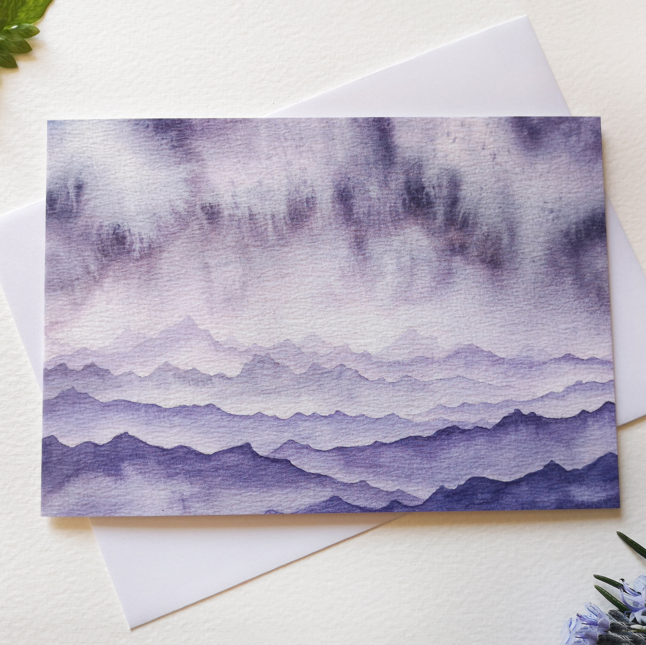 Misty Mountains Watercolour Card