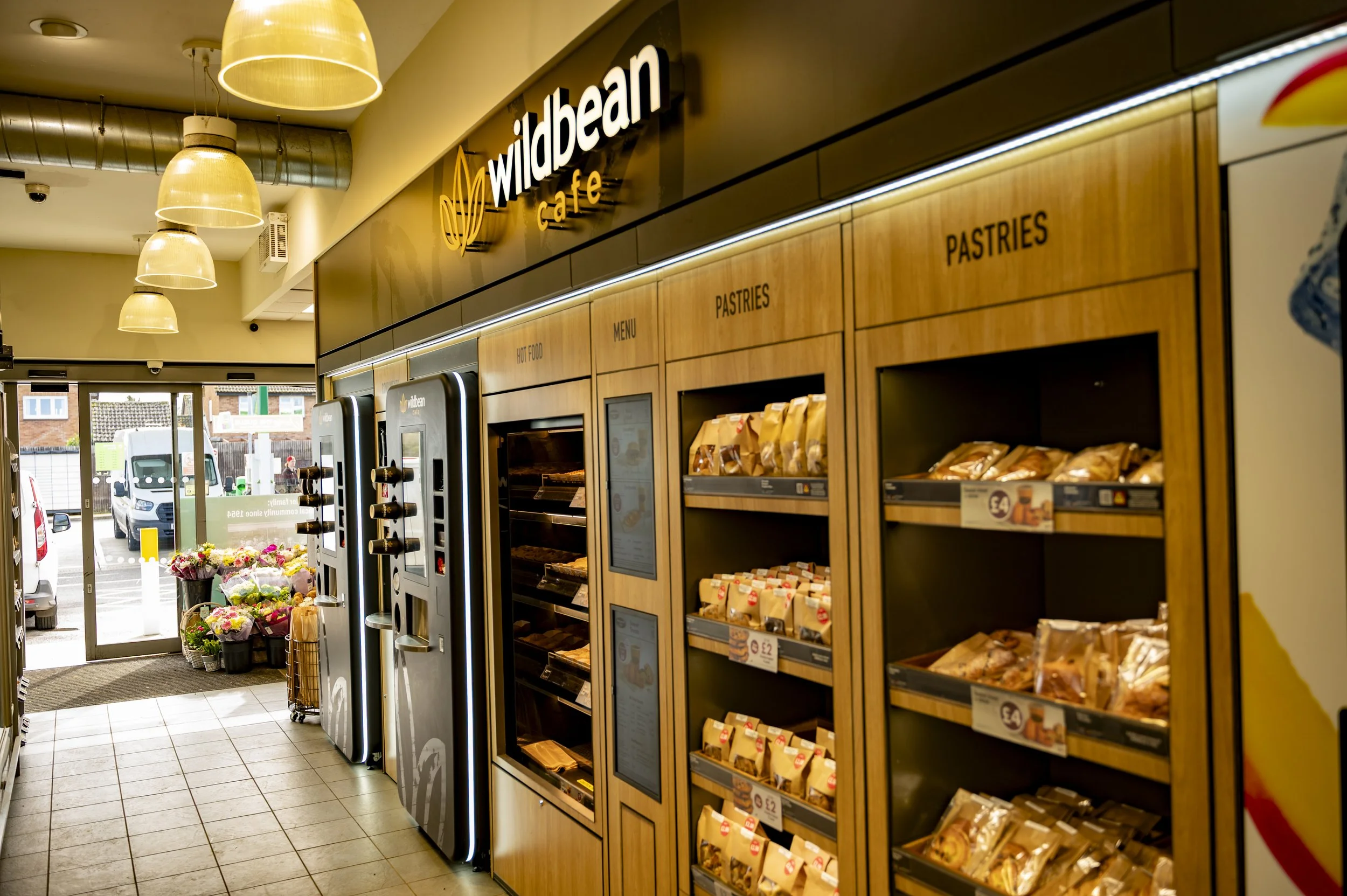 New branding image of BP Wildbean Cafe refreshment station. 