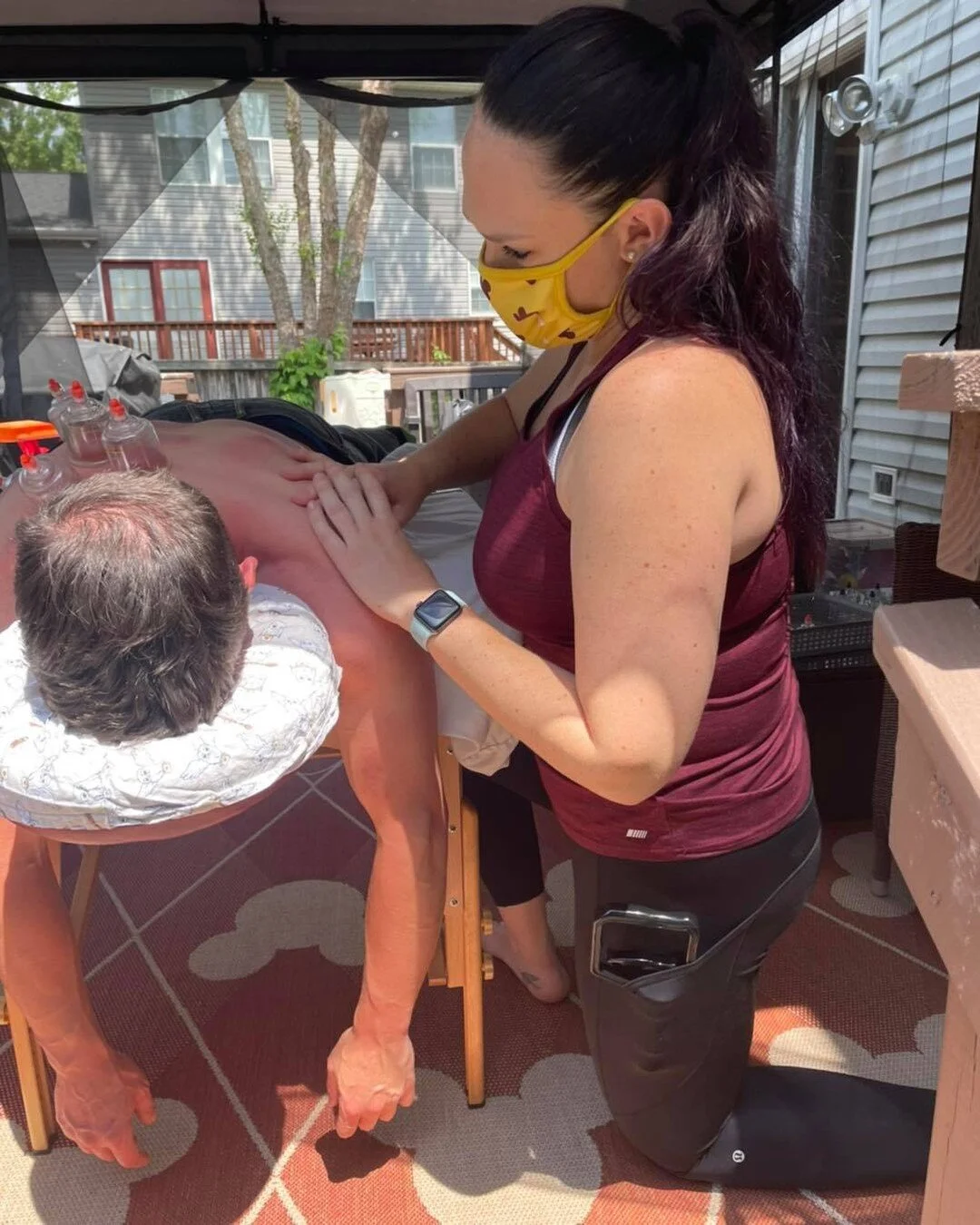 Beautiful weather this week called for some outdoor work 😍 
Life long rock climber came in with severe upper body adhesions and ROM issues. 
Cupping, IASTM, and some deep tissue work has him feeling better than ever 👏🏻
.
.
.
#sportsmassage #IASTM 