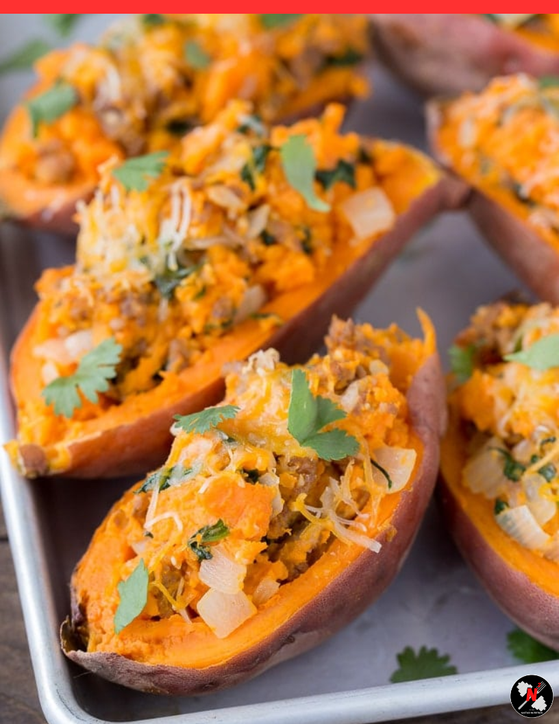 Buffalo Chicken Stuffed Sweet Potatoes