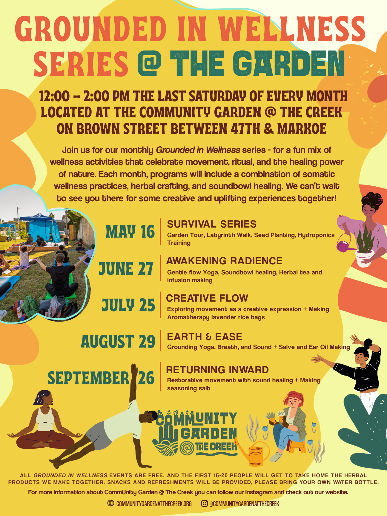 Flyer for Grounded in Wellness Series, with events on May 16, June 27, July 25, August 29, September 26