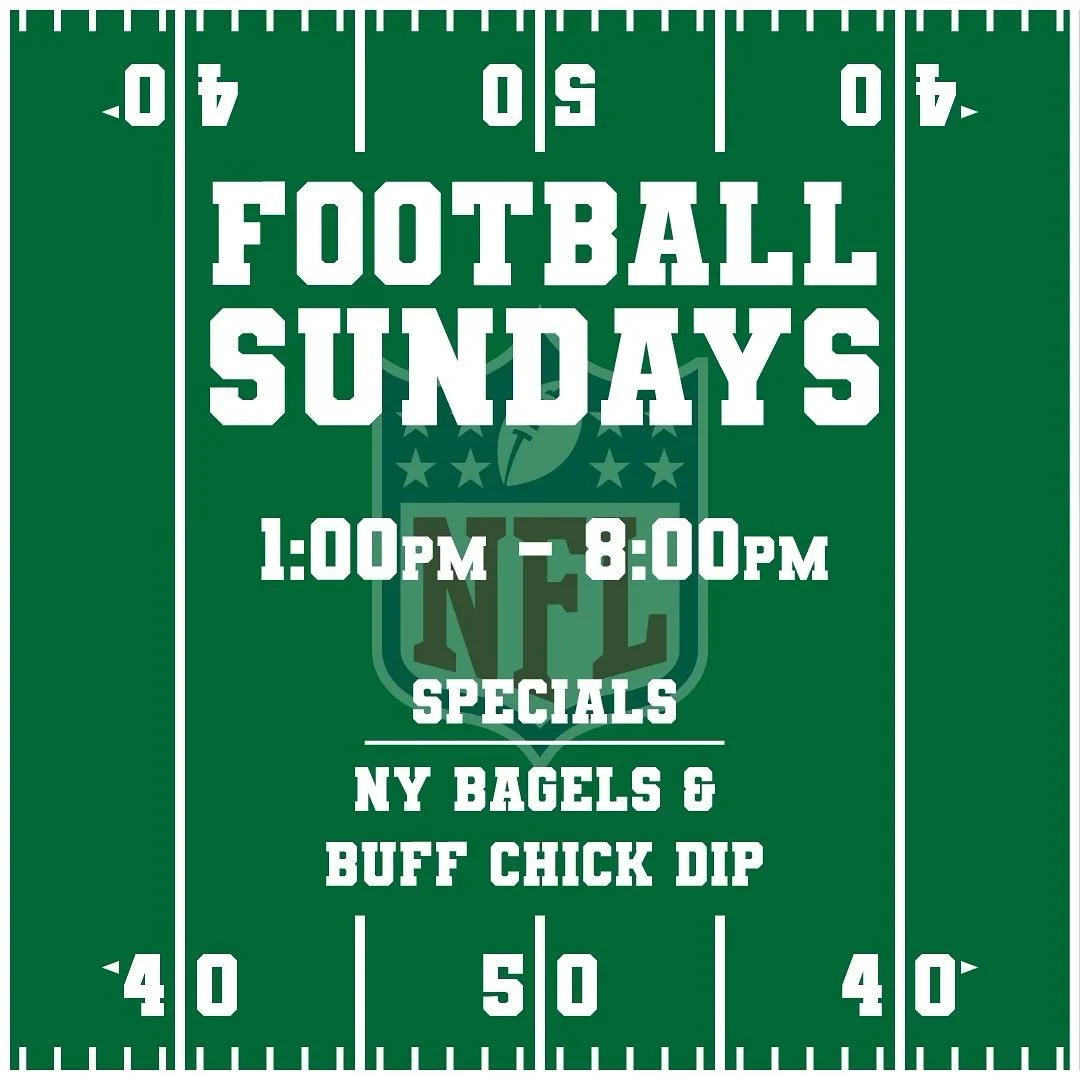 Your couch is weak. Your dip is sad. Your bagels? Probably from the grocery store. 🥱
We&rsquo;re now open Sundays 1&ndash;8pm with the real deal:
🔥 Buffalo Chicken Dip 
🥯 NY Bagels
🍺 Cold Beer
🏈 Big Screens

See you there!