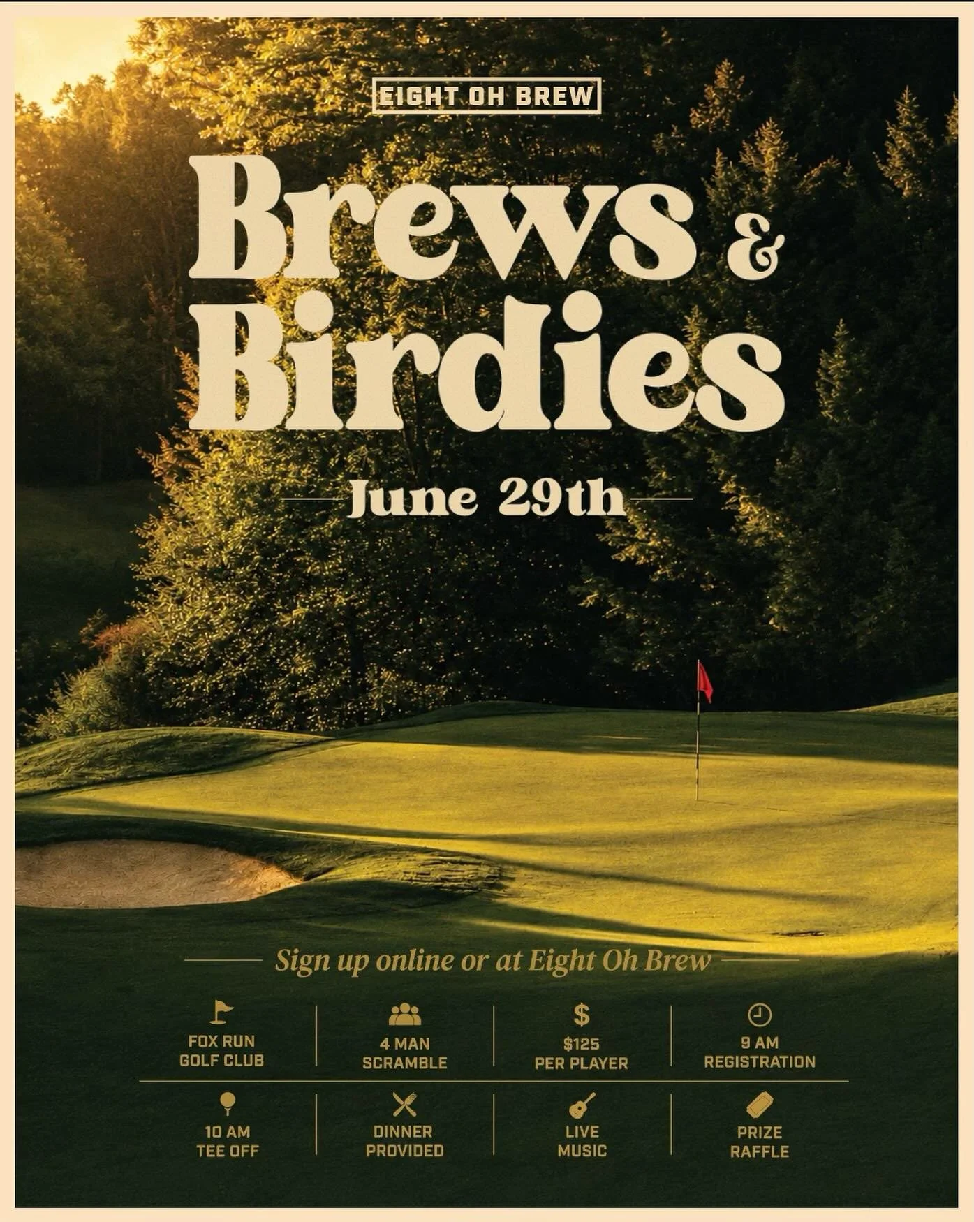 ⛳️ Join us for our 3rd Annual Brews and Bridies Tournament on June 29th at Fox Run Golf Club in Ludlow, VT.

Come out for a great day of golf, food, prizes, live music, and good times with the community. Spots are filling fast, so grab your team and 