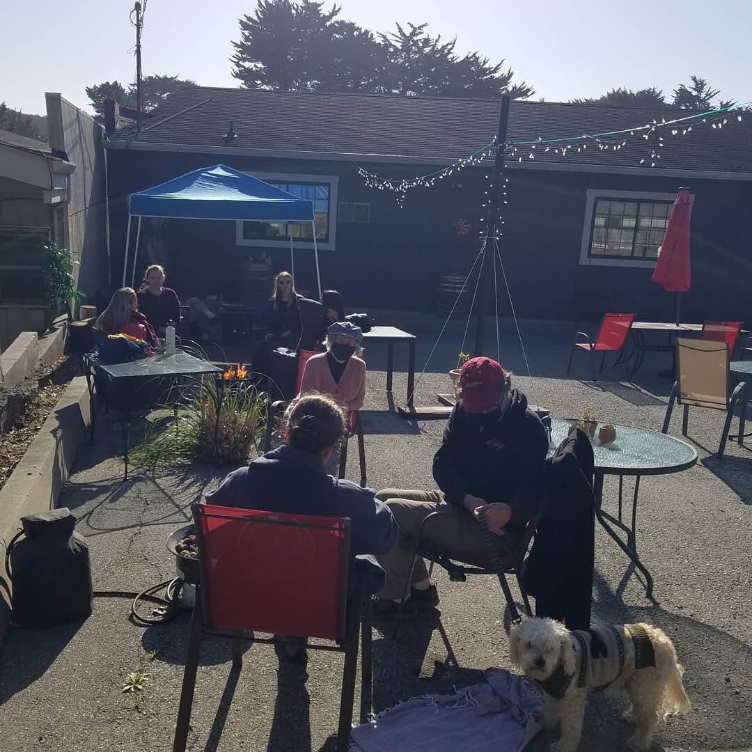 The wind today didn't keep these folk from coming in.  Even Luke found a warm spot to soak up the sun &amp; the heat from 1 of our 3 firepits.

We are Dog Friendly, if they are outside.

#thecoastalvine #firepitseating #dogfriendly #ourwinewillmakeyo