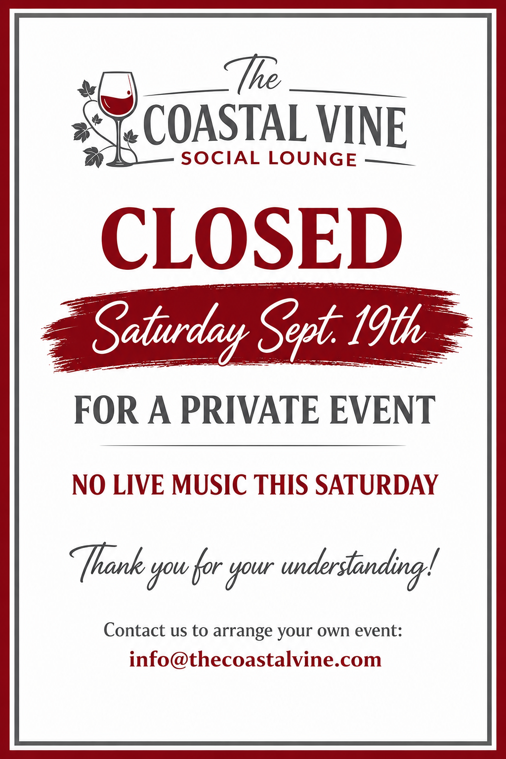 CLOSED - For Private Event