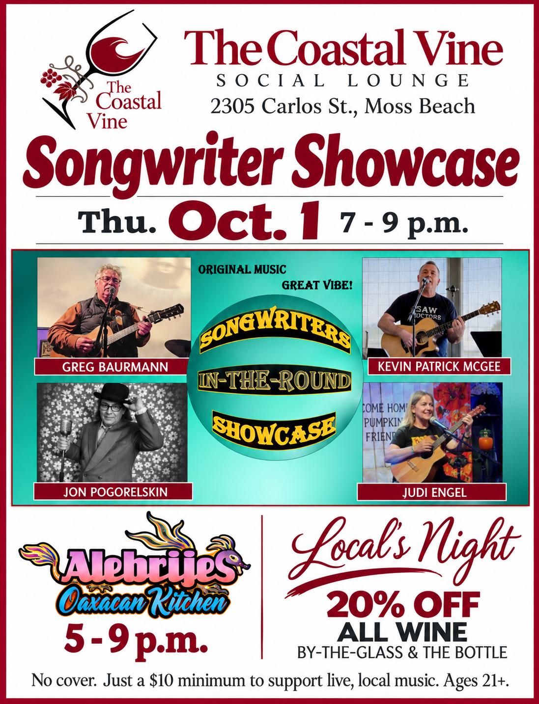 Songwriters Showcase, Local’s Night, &amp; Alebrijes
