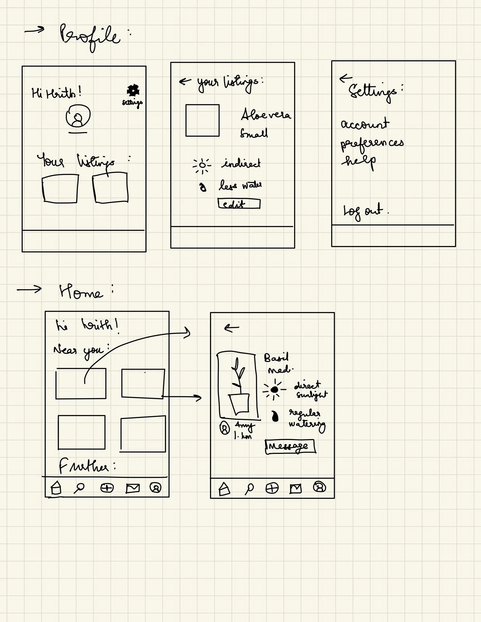 profile and home screens