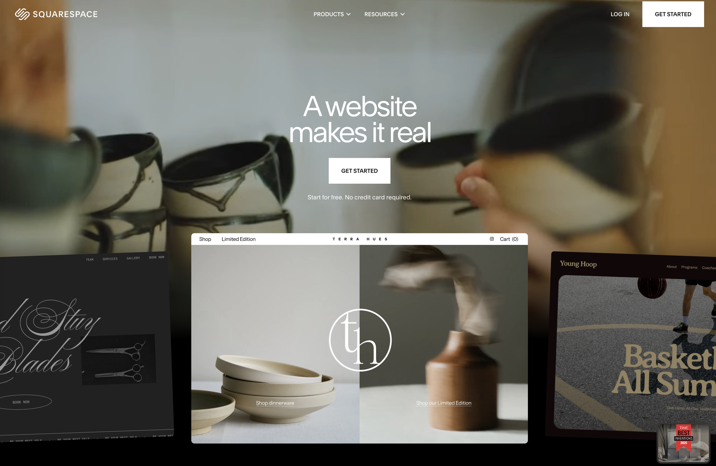 Screenshots of various website templates and designs for different projects, including a ceramics shop, a mealware shop, and a basketball team website, displayed on a webpage.