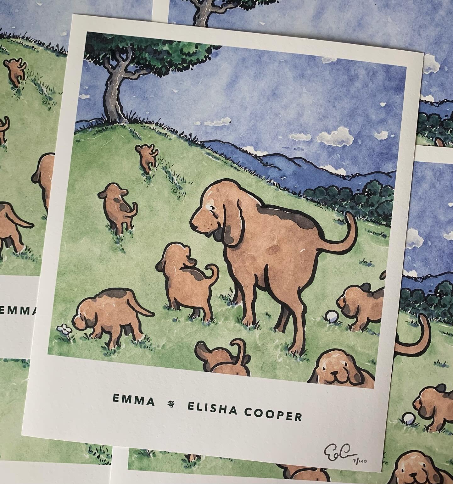 We made prints. One of Emma with puppies, one of Emma alone. Numbered, signed, 11x13. I&rsquo;ve been giving a few to independent bookstores these last weeks, and thinking next week I&rsquo;ll give one of each away here (maybe @mackidsbooks will, too