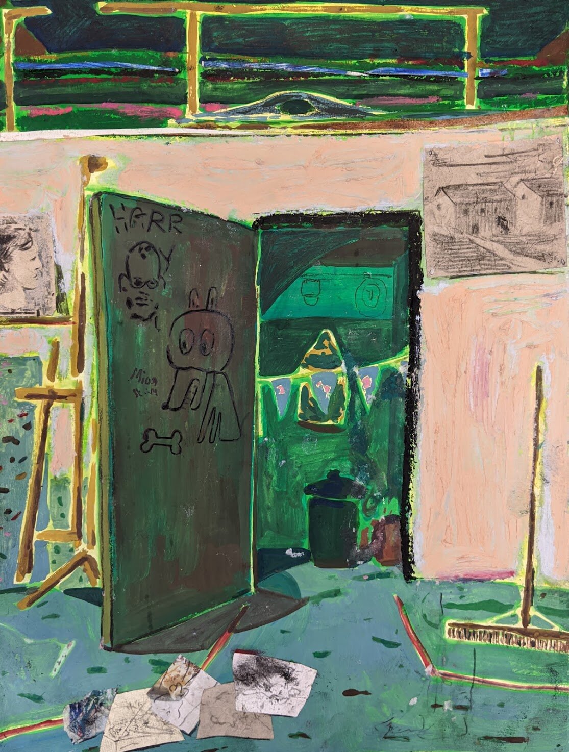   Studio Door II,  gouache, pencil and oil pastel on paper,&nbsp;(30.5 x 40.6cm), 2020&nbsp; 