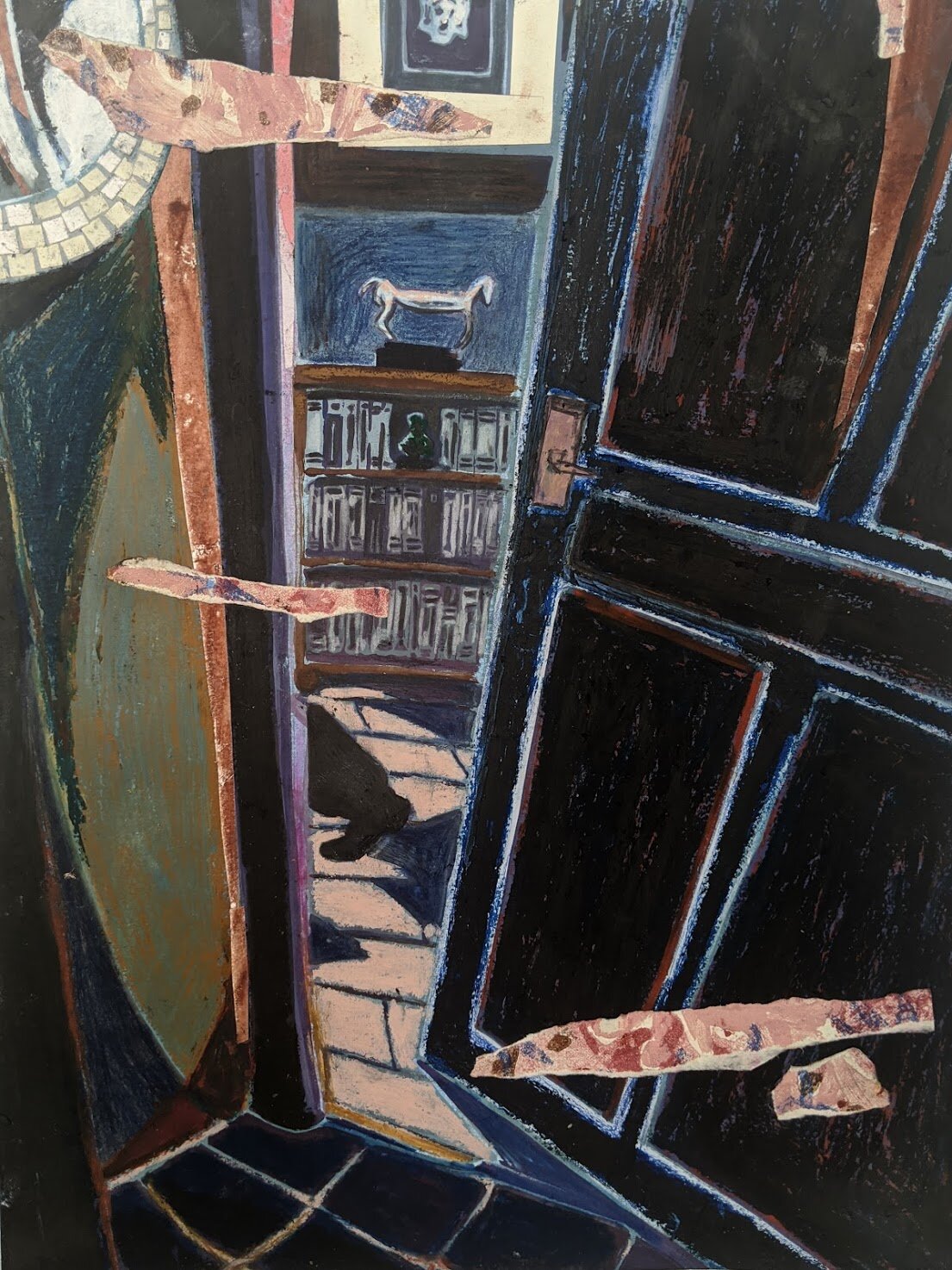   View of the Bookcase,  gouache, pencil and oil pastel, (30.5 x 40.6cm), 2020&nbsp; 