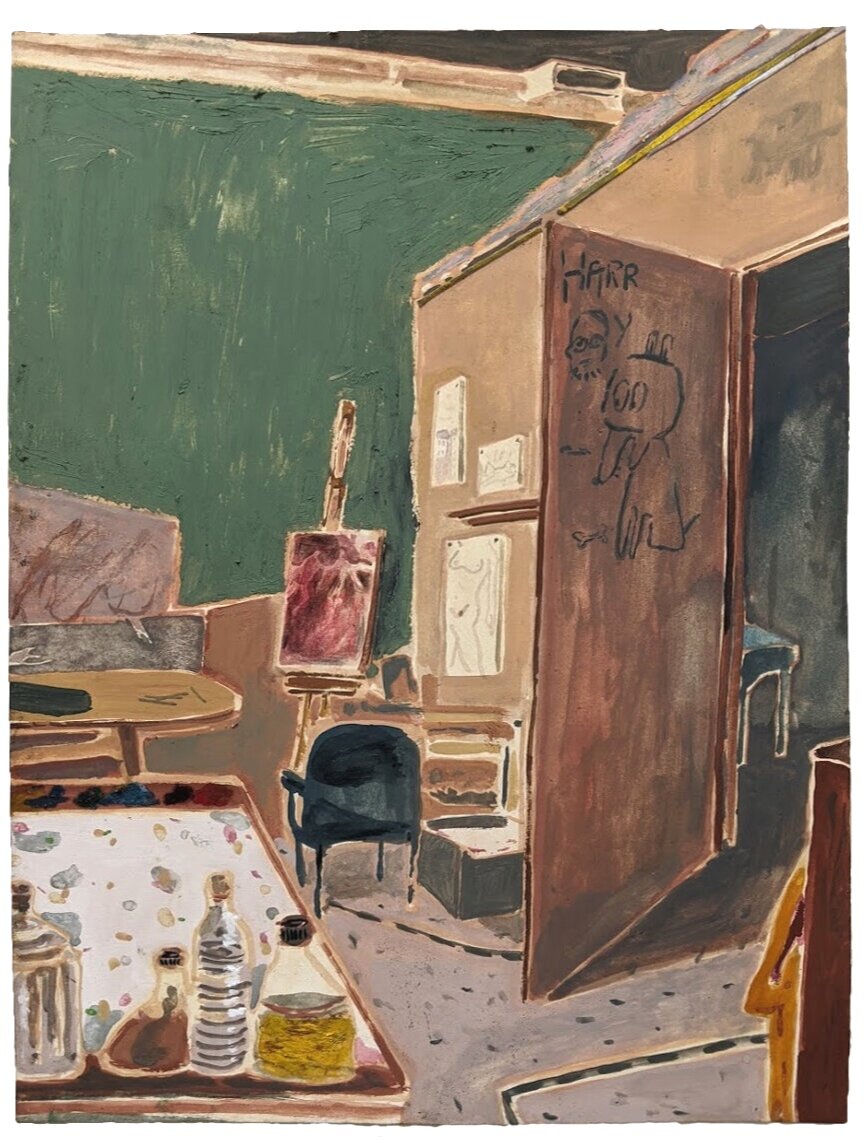   Studio Door,&nbsp;  gouache, pencil and oil pastel on paper,&nbsp;(30.5 x 40.6cm), 2020&nbsp; 