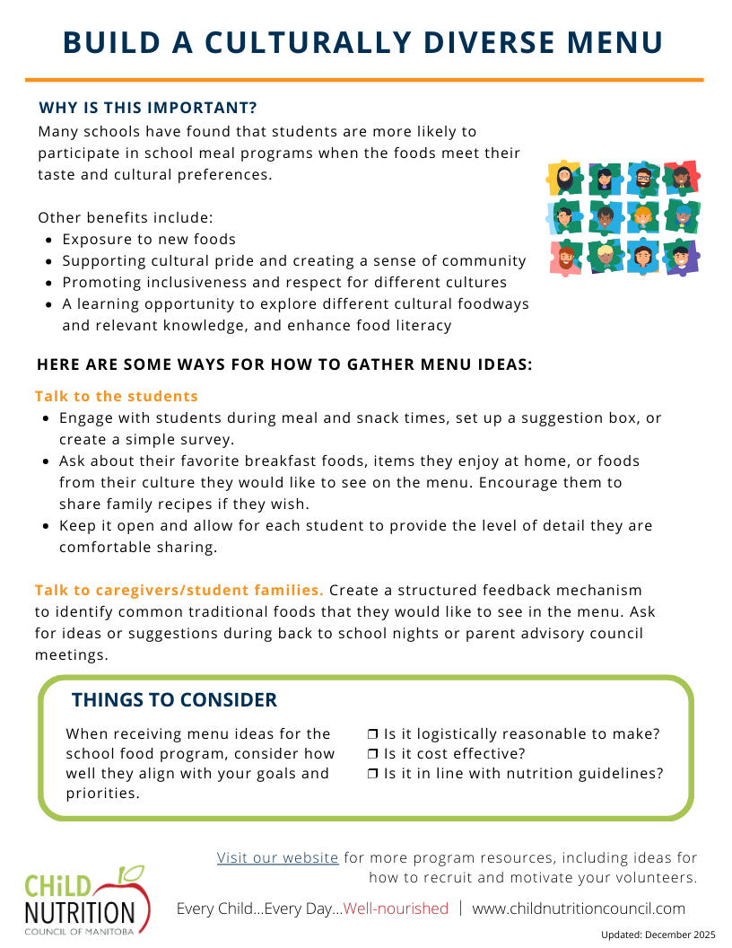 Build a Culturally Diverse Menu — Child Nutrition Council of MB