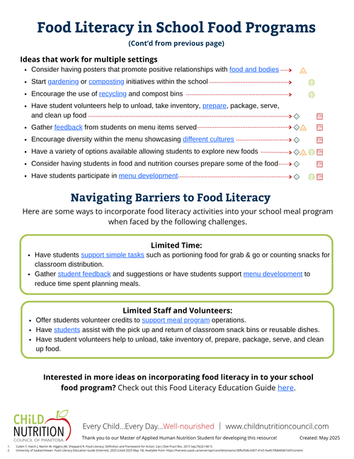 Food Literacy in School Food Programs — Child Nutrition Council of MB