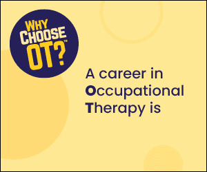 Advertisement for choosing a career in Occupational Therapy with text overlay on a yellow background.