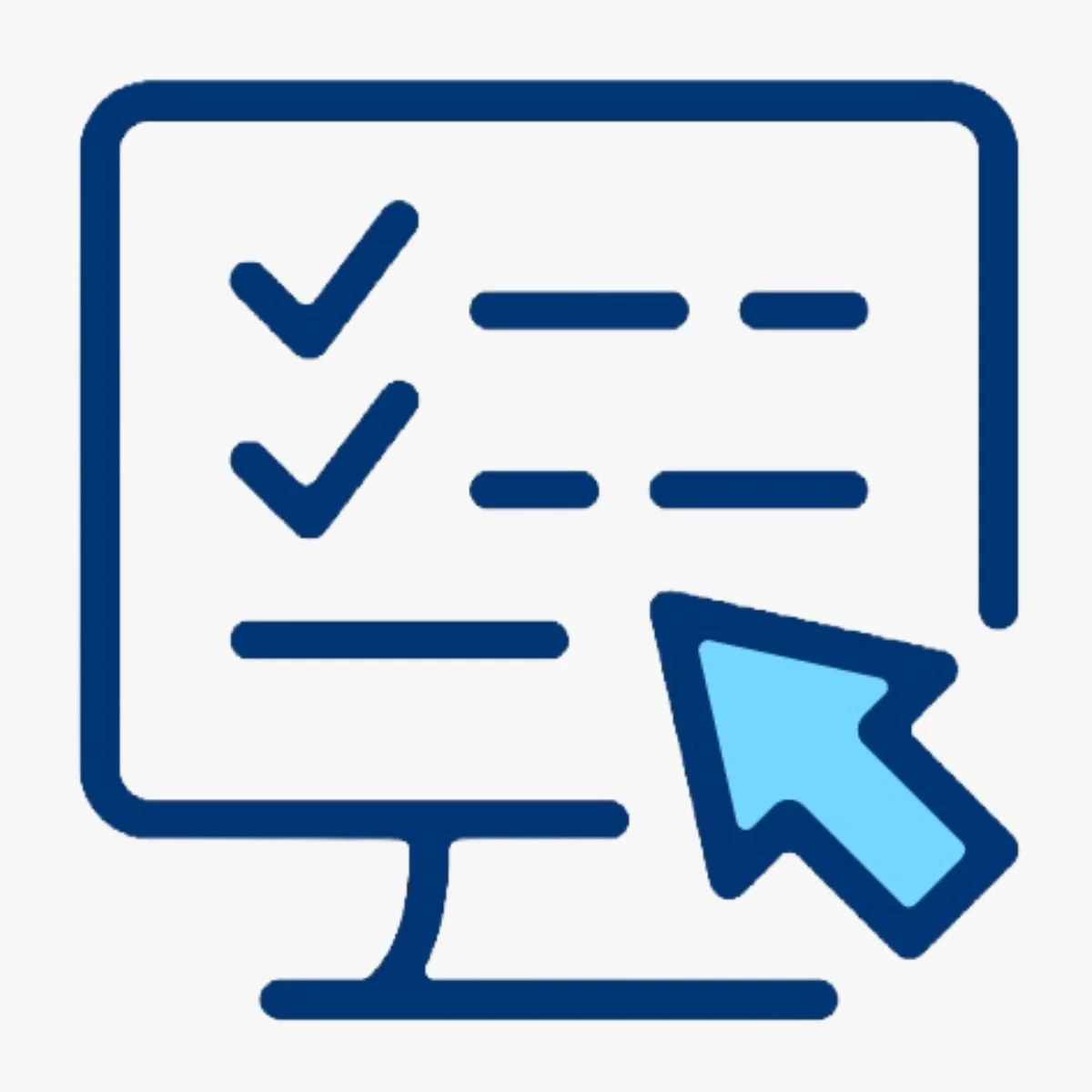 Computer icon with check marks on the screen and a light blue cursor.
