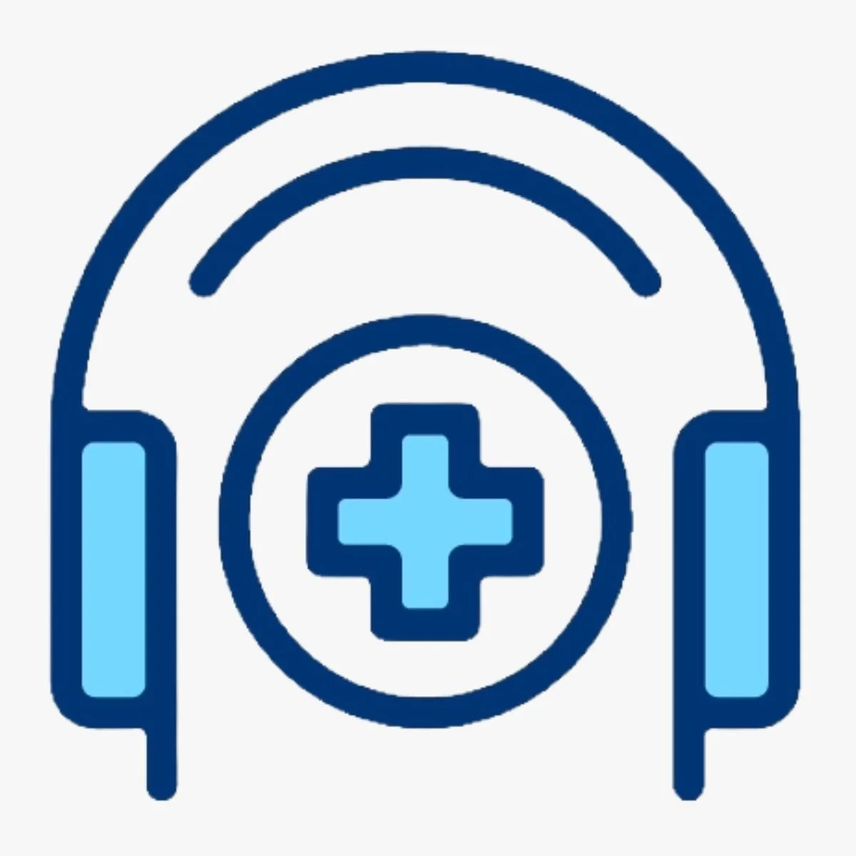 Icon of a medical symbol with headphones on top.