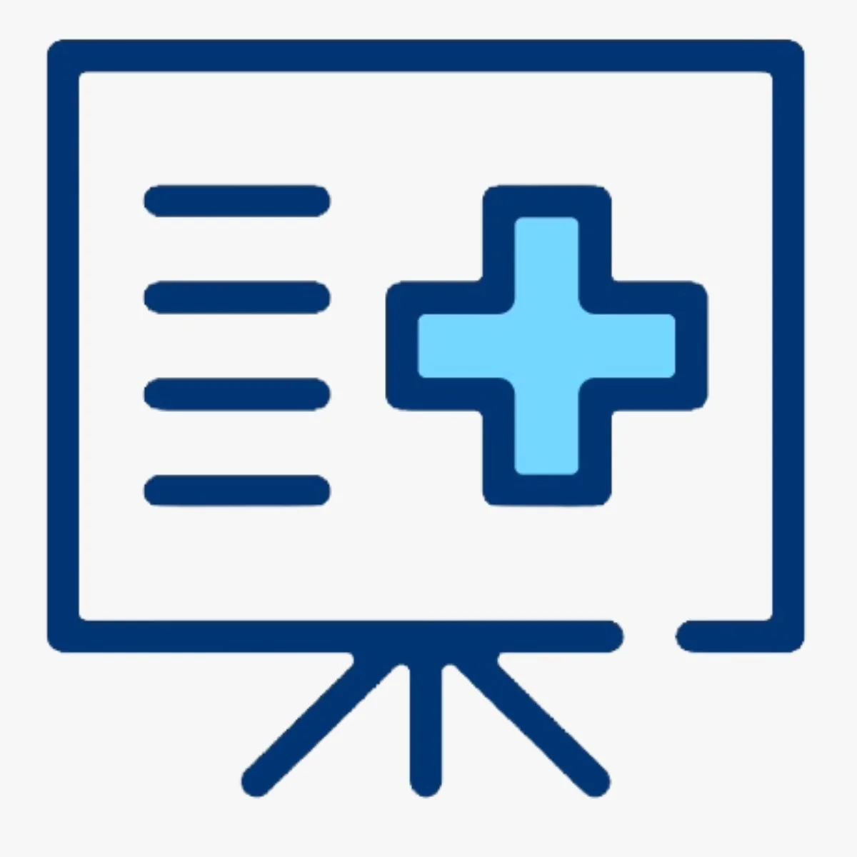 Icon of a poster on a stand with lines and a medical symbol on the poster.