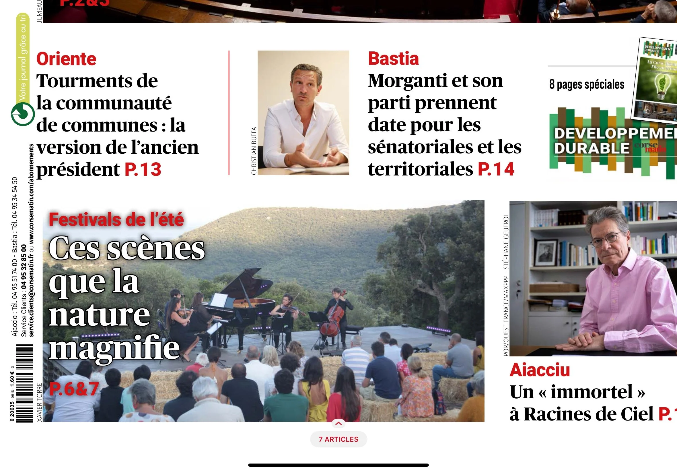 OPUS CORSICA EN COUVERTURE Corse Matin du 18 Juin 2026 article par Lisa Alessandri : Ces scènes que la nature magnifie.