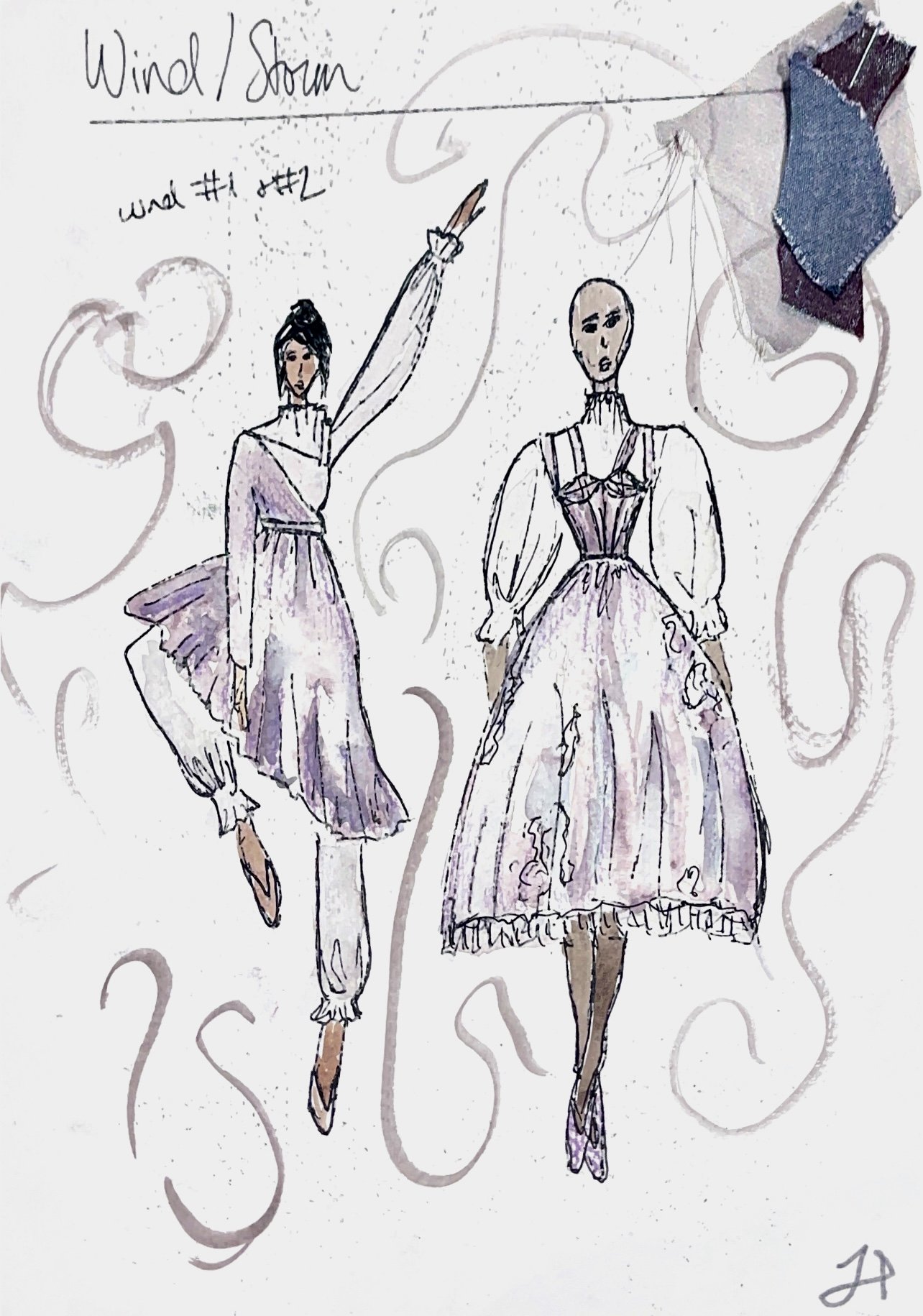 Wind/Storm Dancers: Water color, pen, watercolor pencil. 11/21
