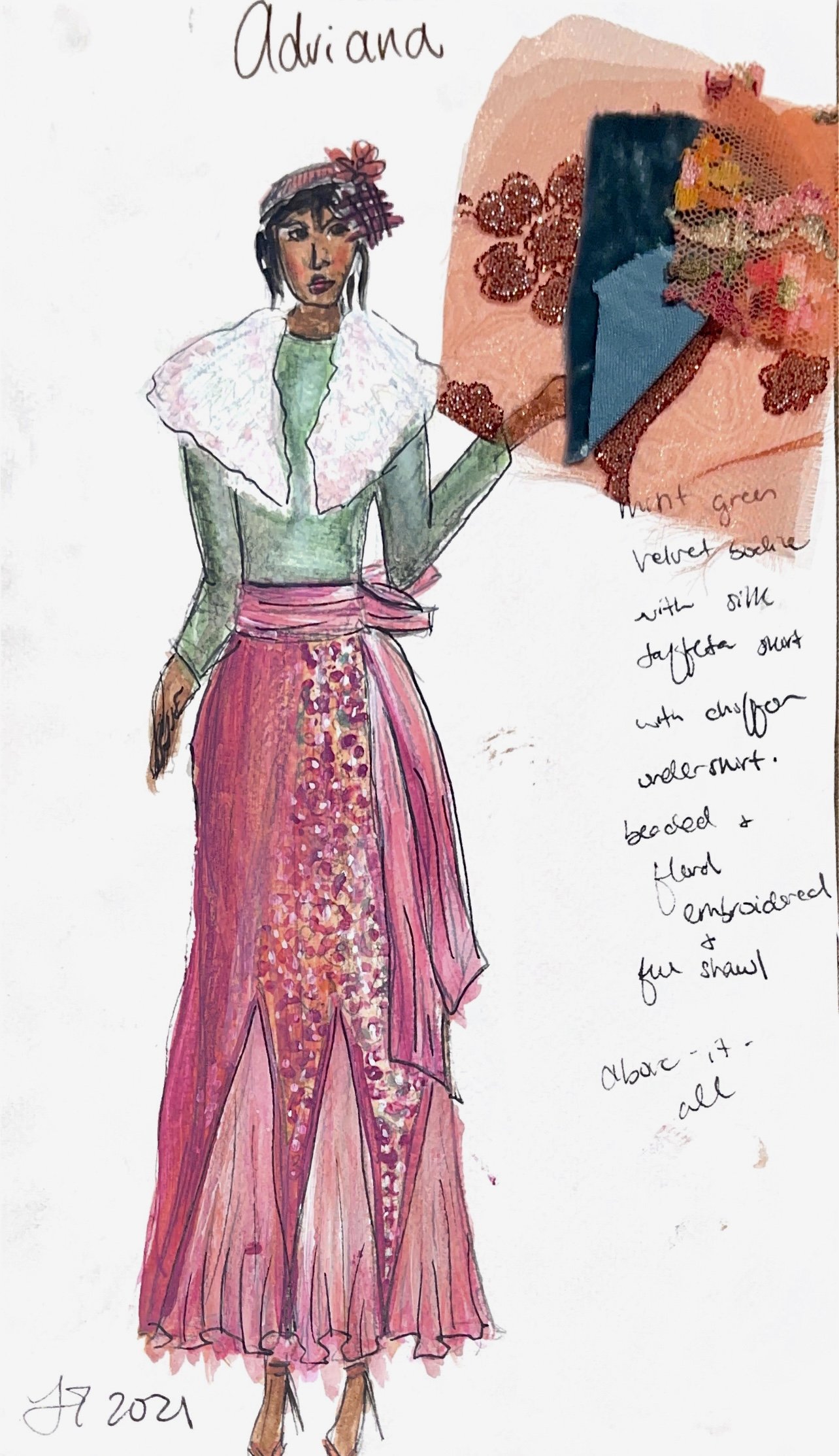 Adriana for Comedy of Errors: Water colors, colored pencil, pen. 10/21