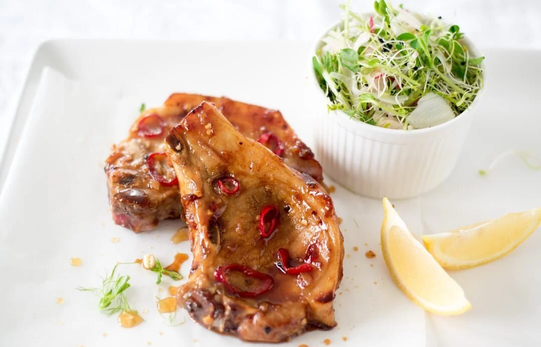 Sticky Pork Chops with Fennel &amp; Sprout Slaw