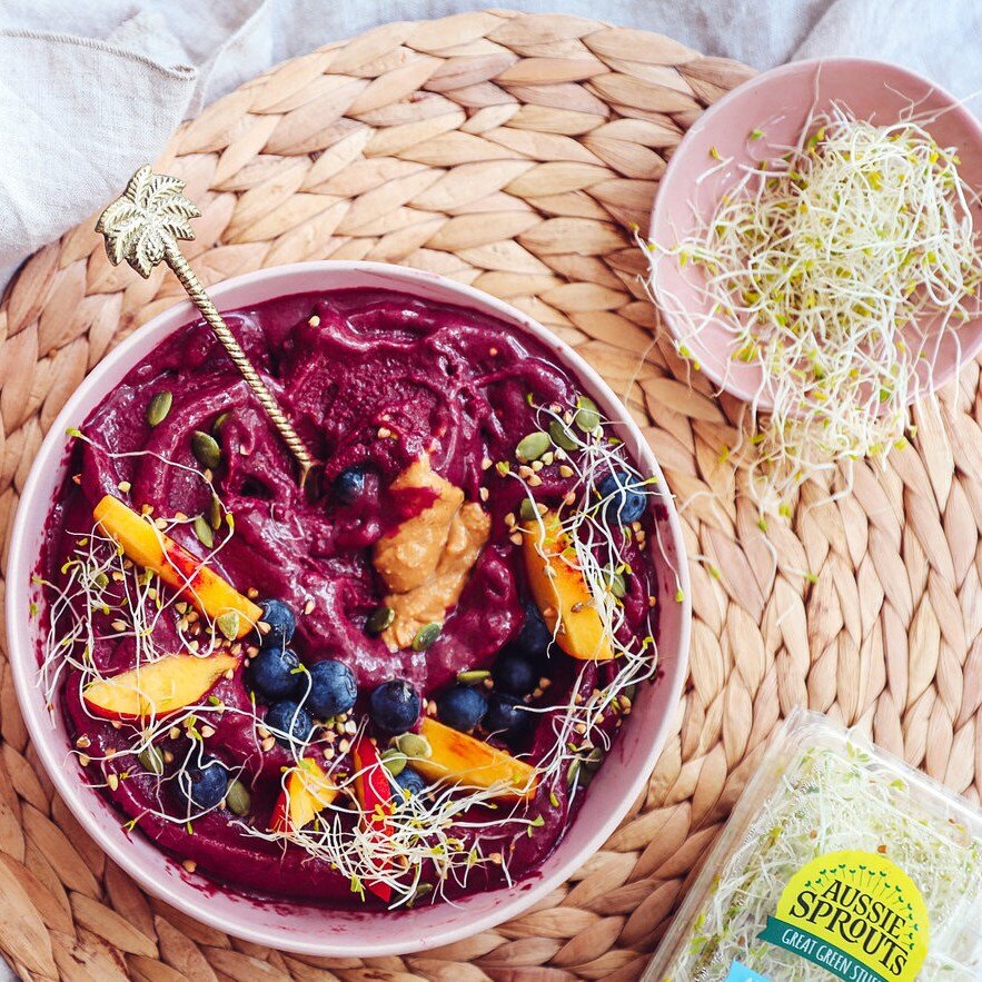 This smoothie bowl is super delicious and so easy to make. The complex blend of vitamins, enzymes and antioxidants found within alfalfa sprouts boost the nutritional level of this acai bowl to the next level. Try this smoothie in a bowl today: https: