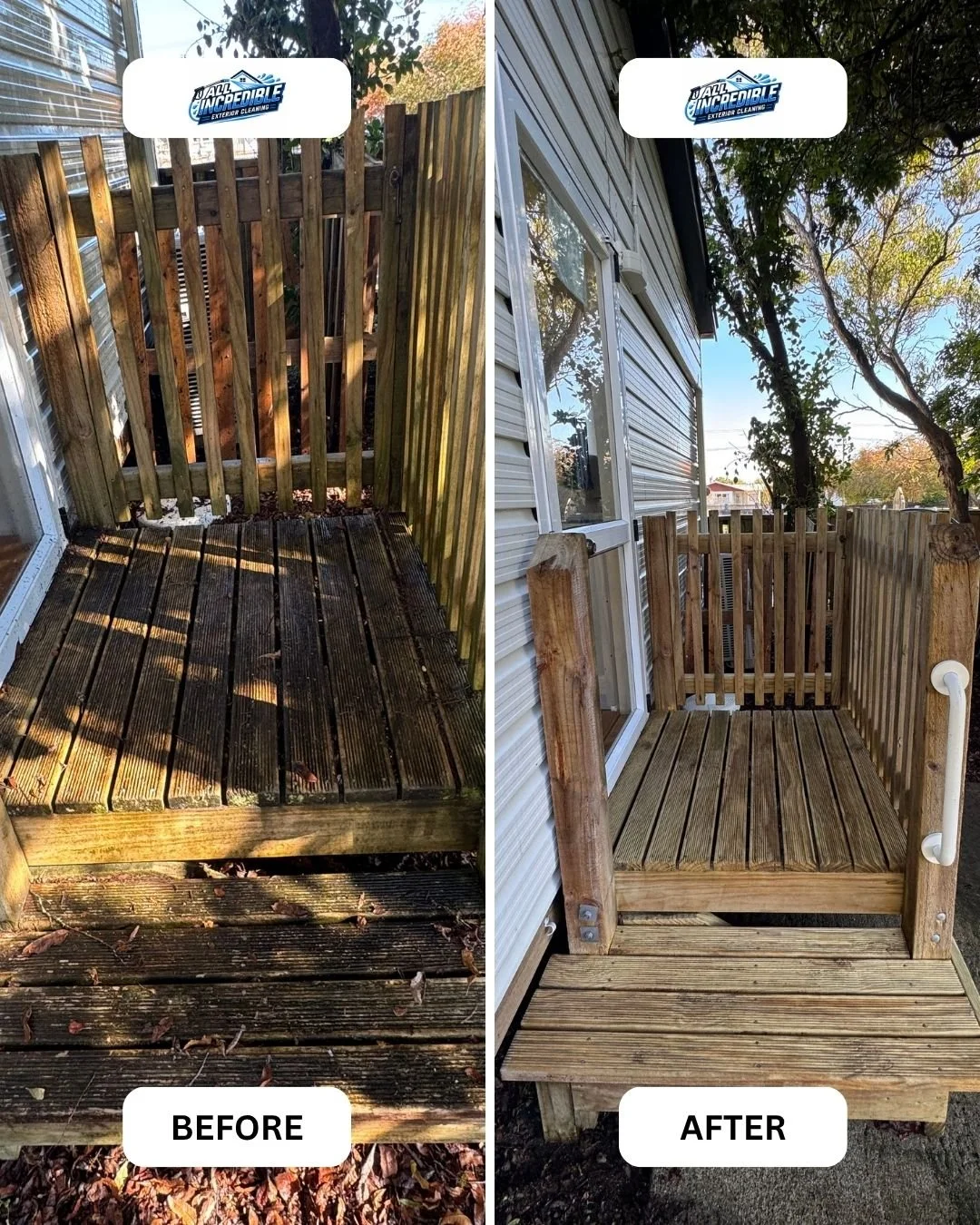 Heavily mould-stained timber deck and fence brought back to life with expert soft washing in Nelson, NZ. Protect your investment with regular deck cleaning.