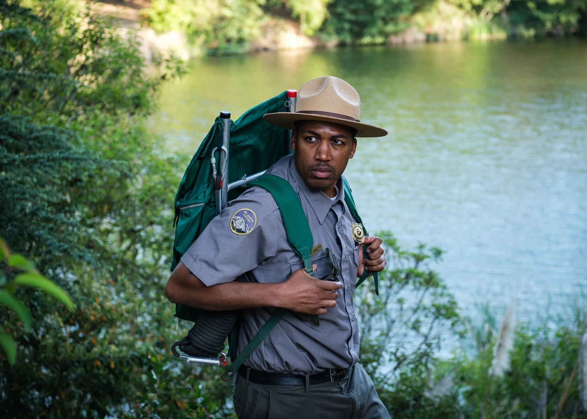 Sourced real vintage camping and ranger gear to fit the agreed aesthetic - seen here is a 1970s camping bag with brace