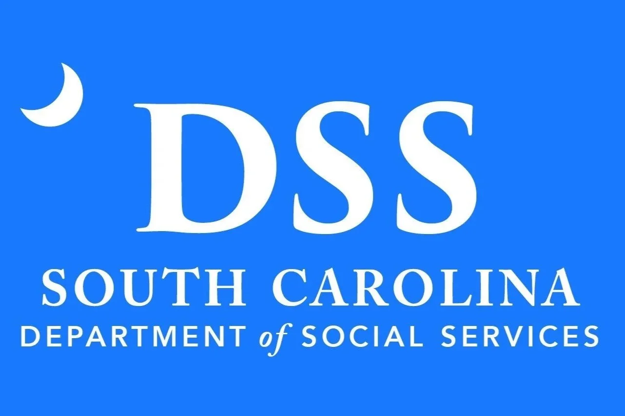 Blue logo with a white crescent moon and the text 'DSS South Carolina Department of Social Services'.