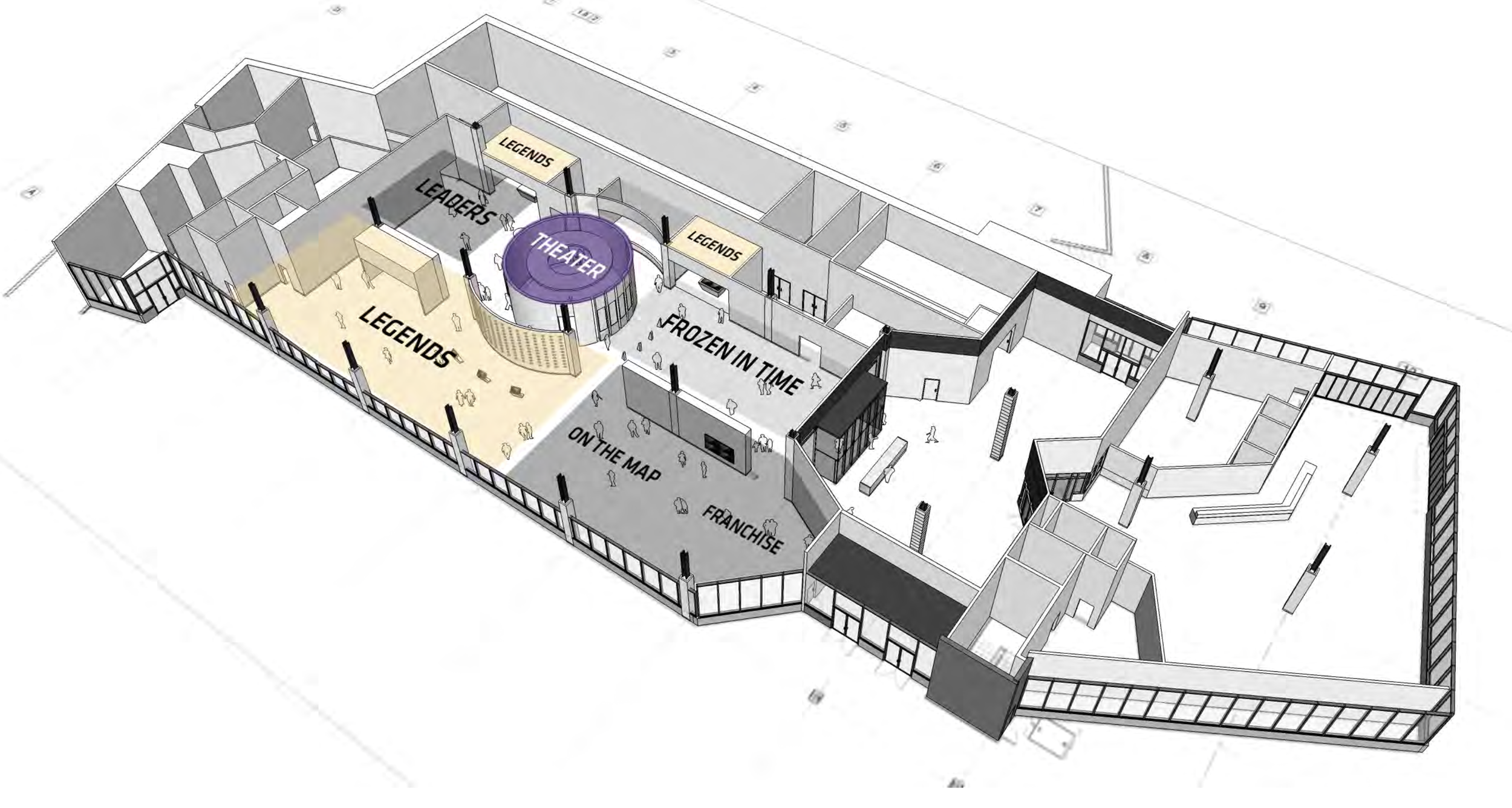 A 3D view shows the layout of the museum themed zones.