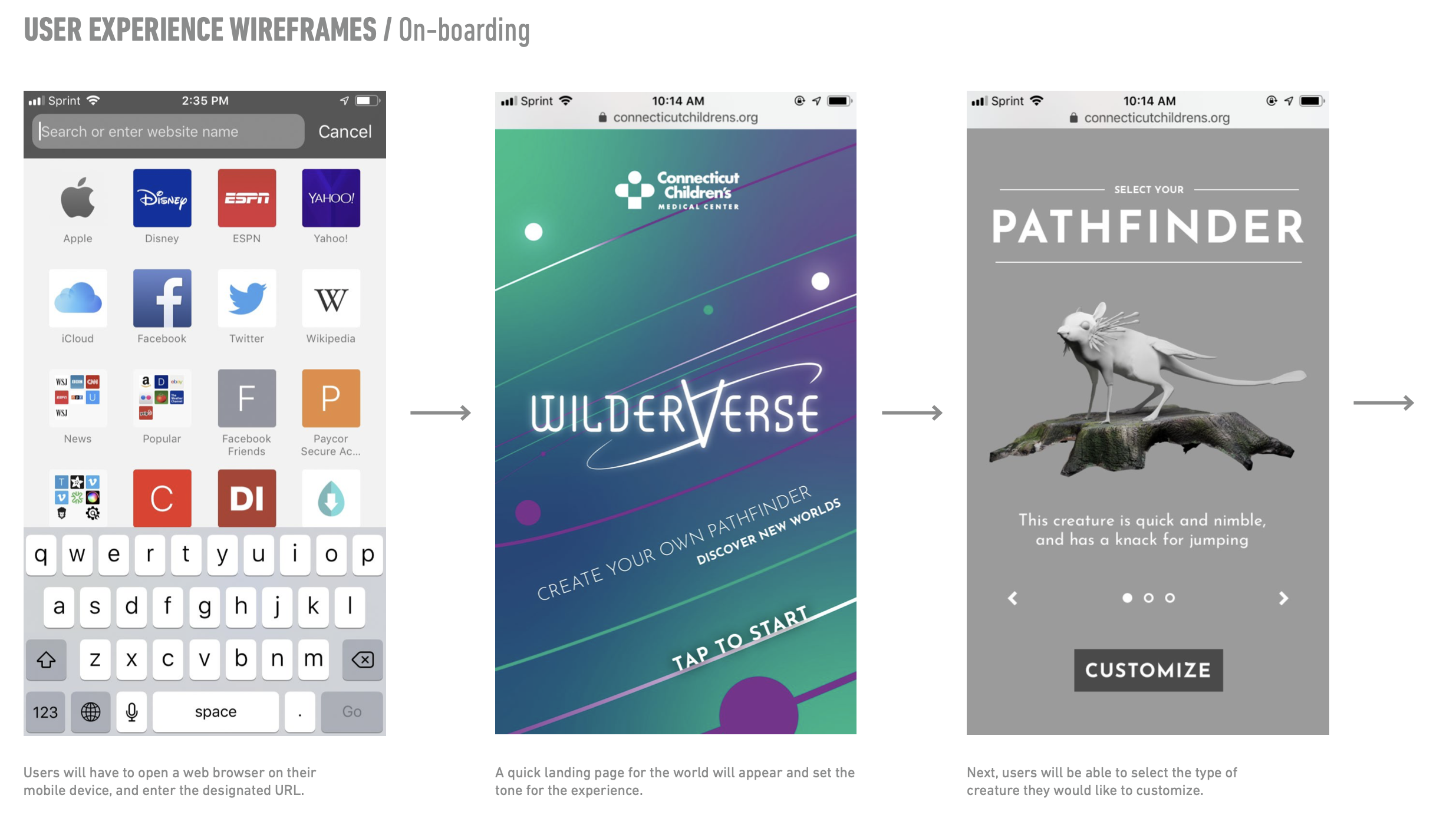 In order to lower the barrier to entry, we determined a web application would be best for our audience. An intro screen was created to set the context for the interaction.