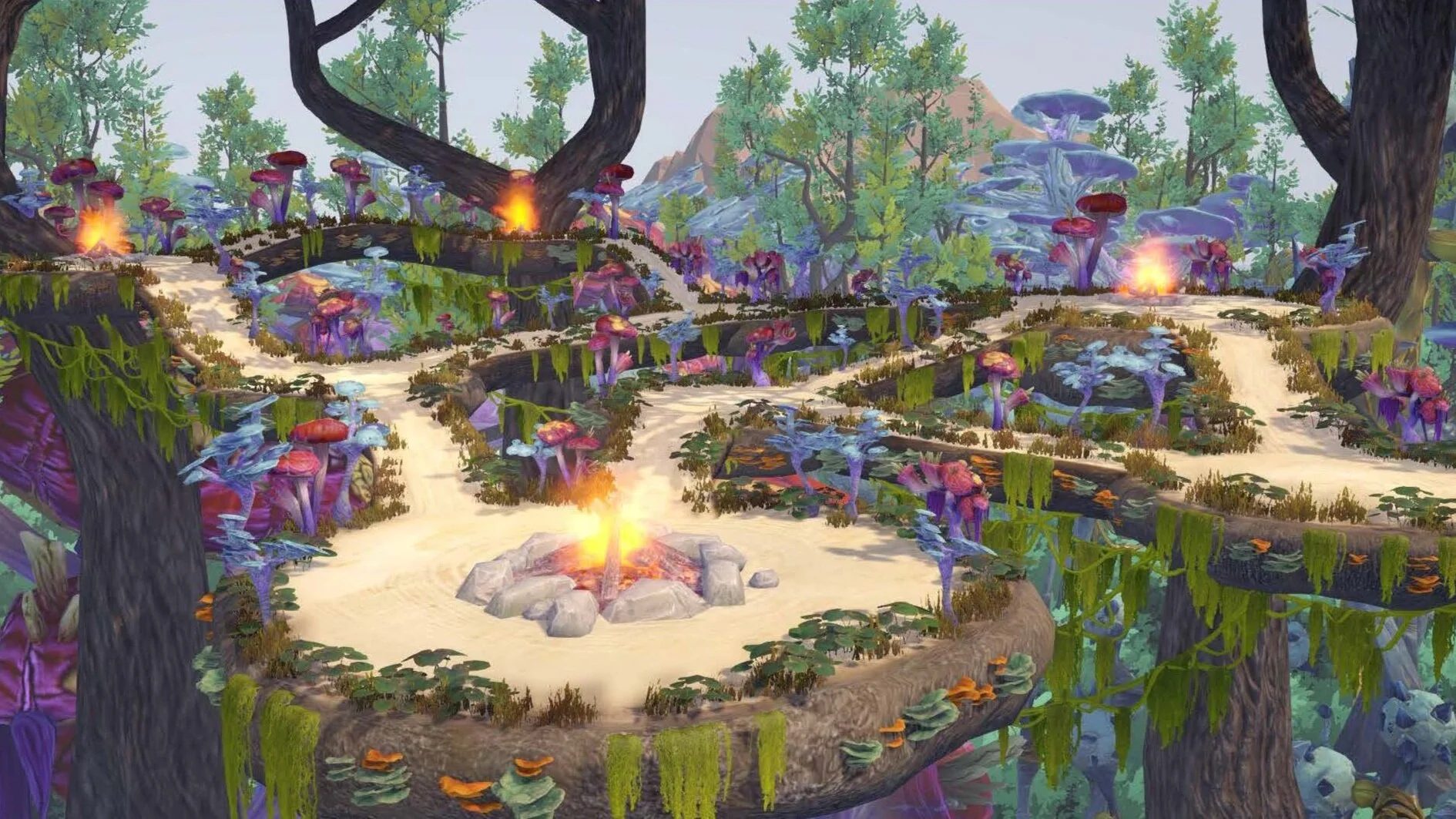 Special considerationsAn aspect of this project that was important to consider were patients that may be too sick to have their room open to view the tree sculpture. We wanted to make sure they could have that sense of community and participation. While most scenes were 2 monitors wide, we decided to create a scene that was a single screen (the Campfire shown above) that could be accessed from TVs in patient rooms via a channel switch.