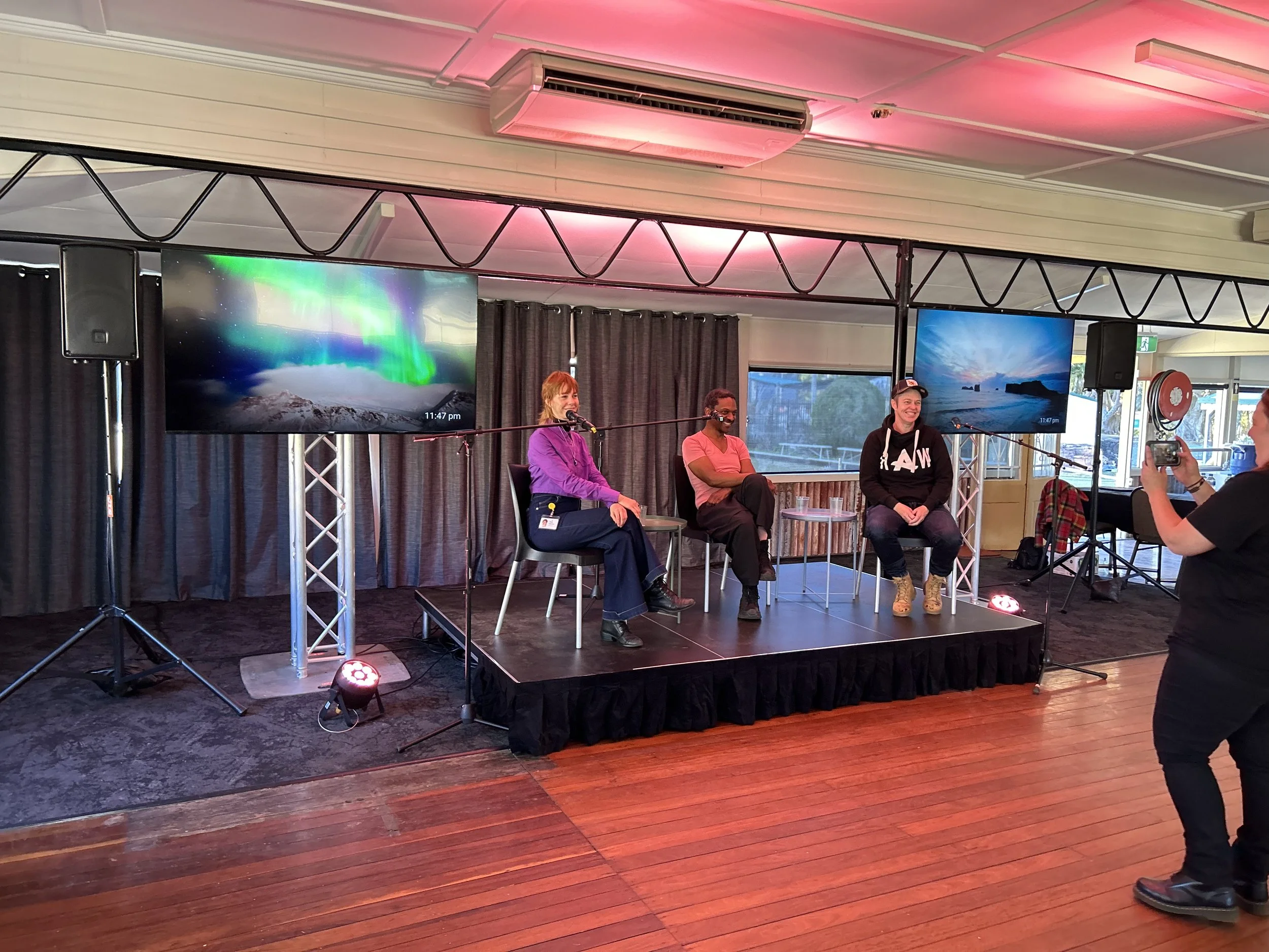 Arts Northern rivers Panel discussion, tv screen and lights
