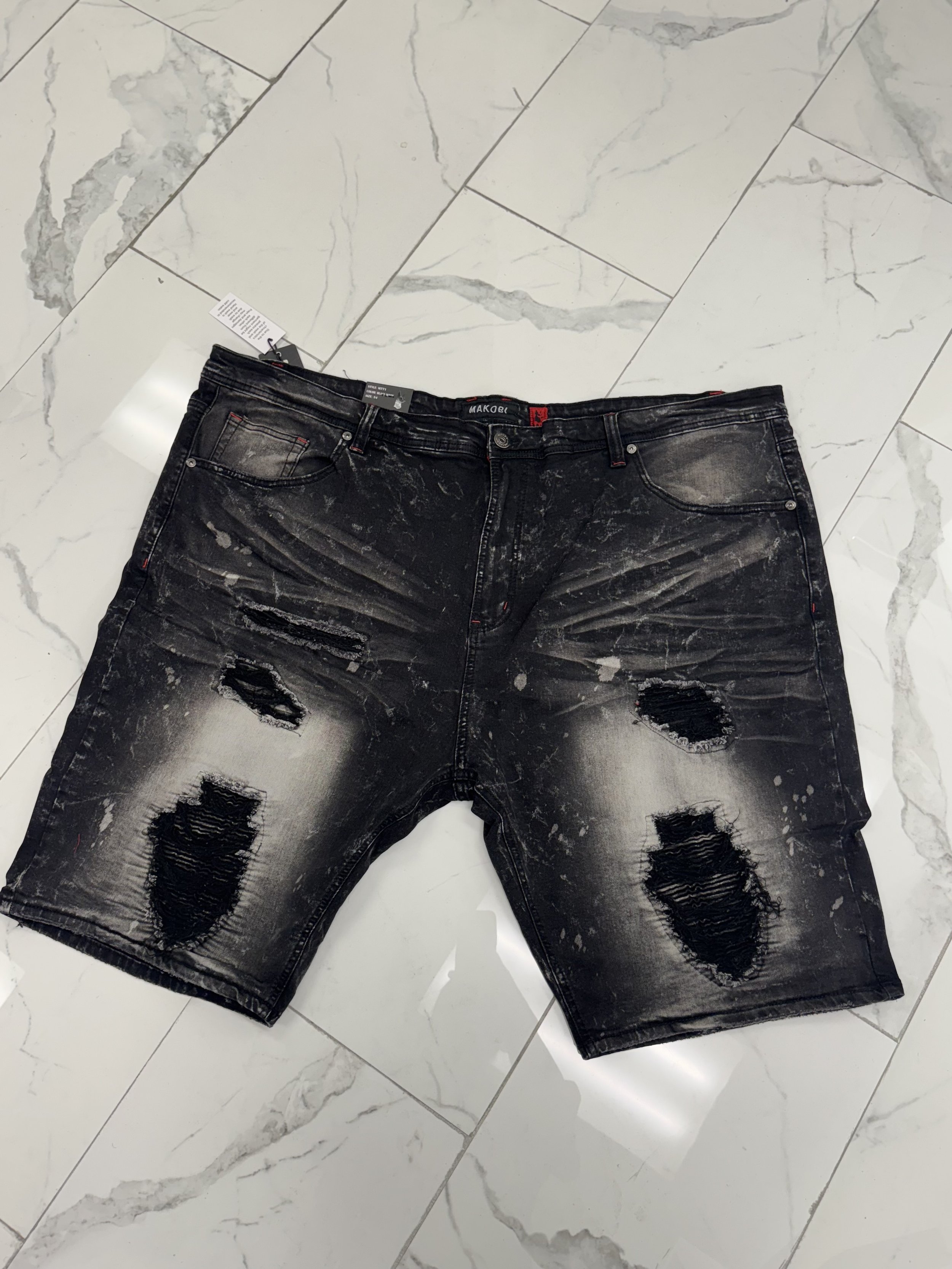 Macobi Black/Grey Distressed Shorts