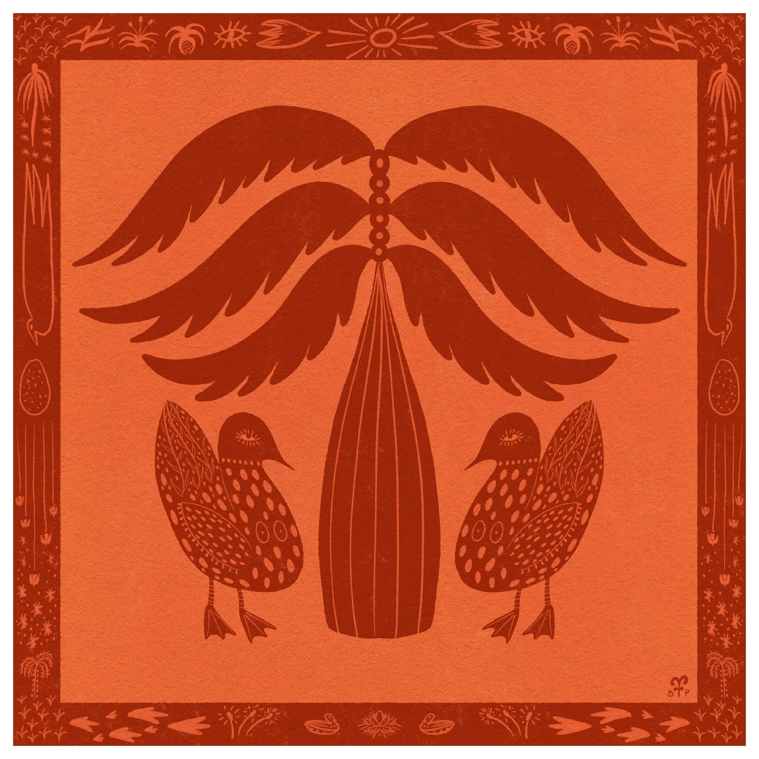 pair of brown spotted ducks under a tree art print