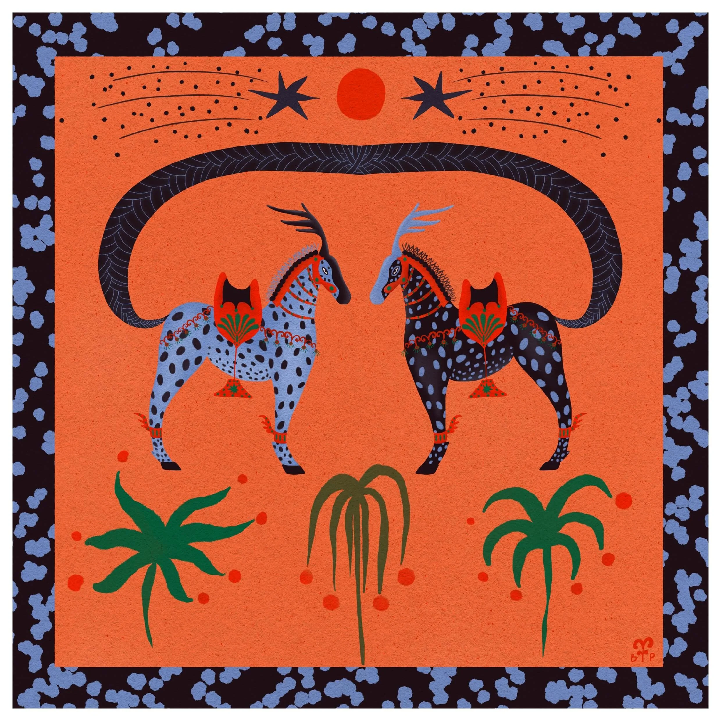 We met on the battlefield , war horses find love art print