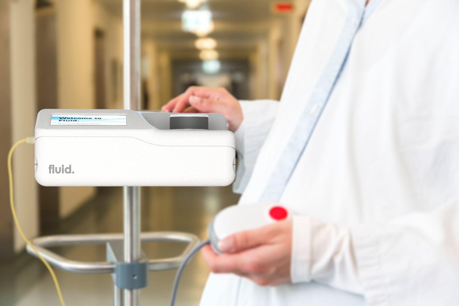 Fluid infusion pump in use at the bedside