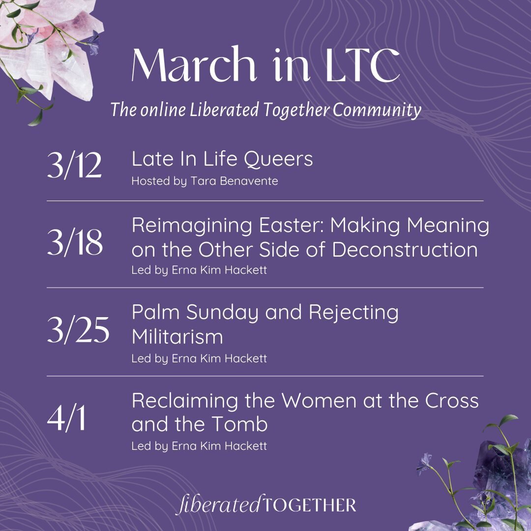 Liberated Together Community is a space to connect in more intimate gatherings where we can learn together. I decided to host three gatherings on topics that have been on my mind around reclaiming Easter and finding new ways to make meaning from this